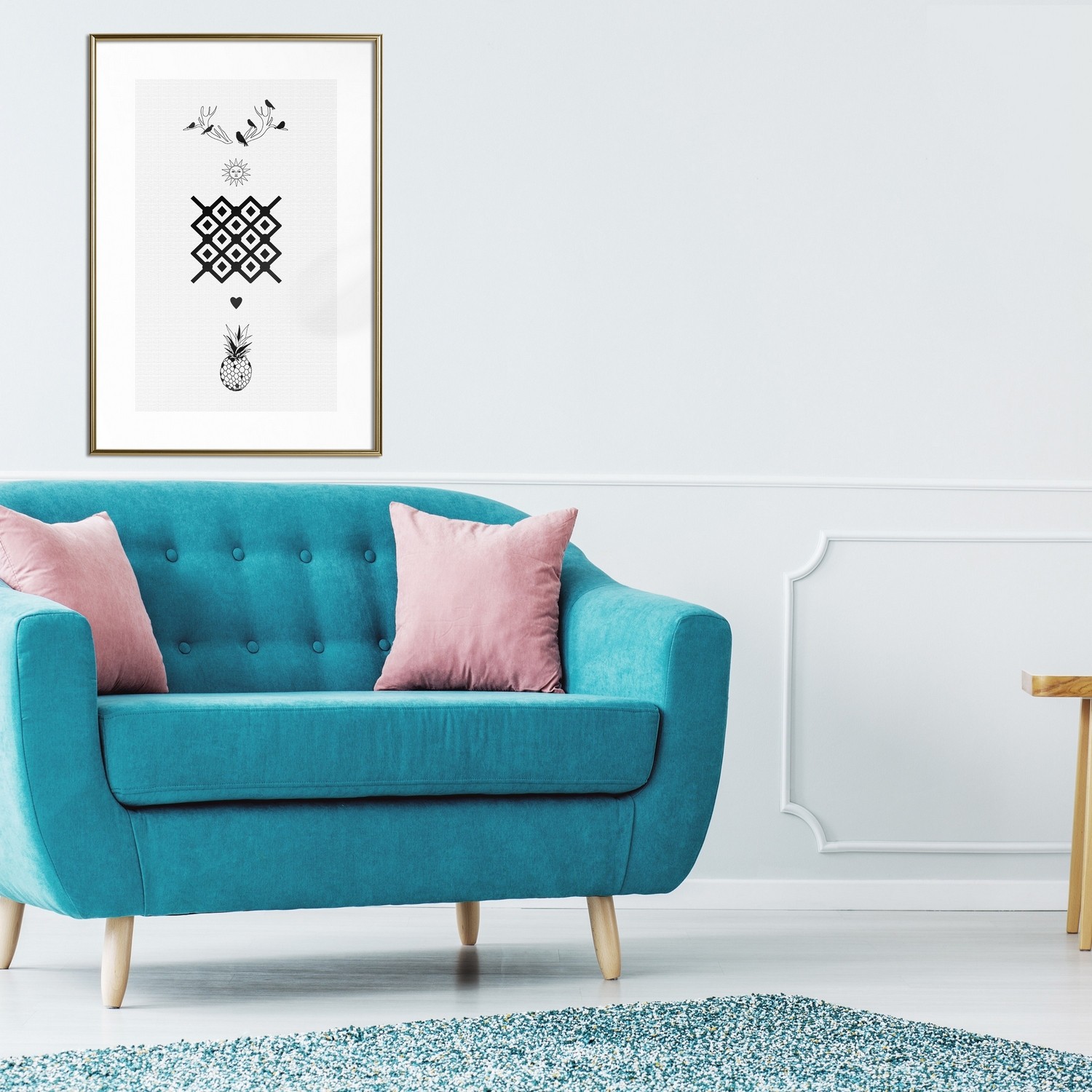 Affisch - Happiness [Poster] 40x60 Guld ram, 40x60 cm