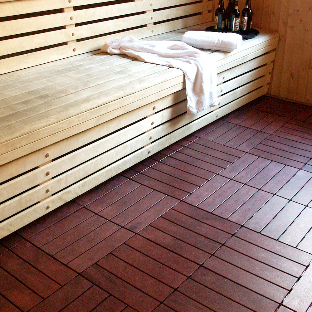 Golvplatta Hestraplattan Woodlook Mahogany Golvtrall för Balkong & Terrass