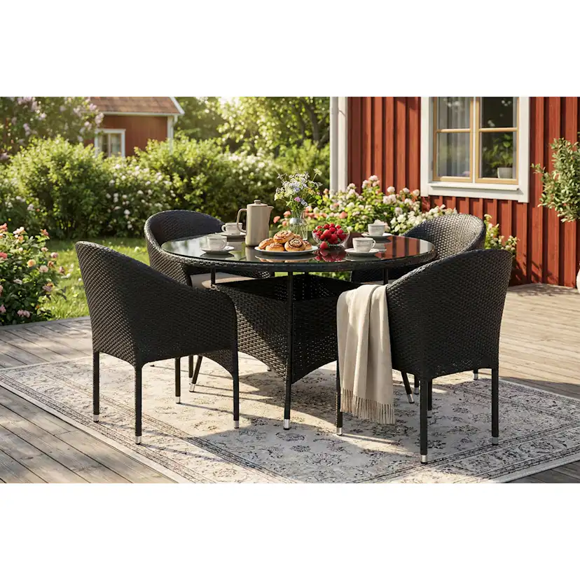 Trädgårdsgrupp Comfort Garden Thor utomhus rund matgrupp 140 cm med 4 Thor fåtöljer