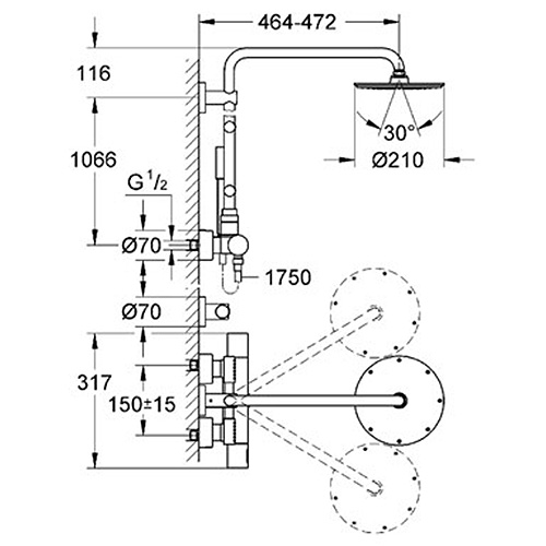 Takduschset Grohe Rainshower med 4 Sidoduschar