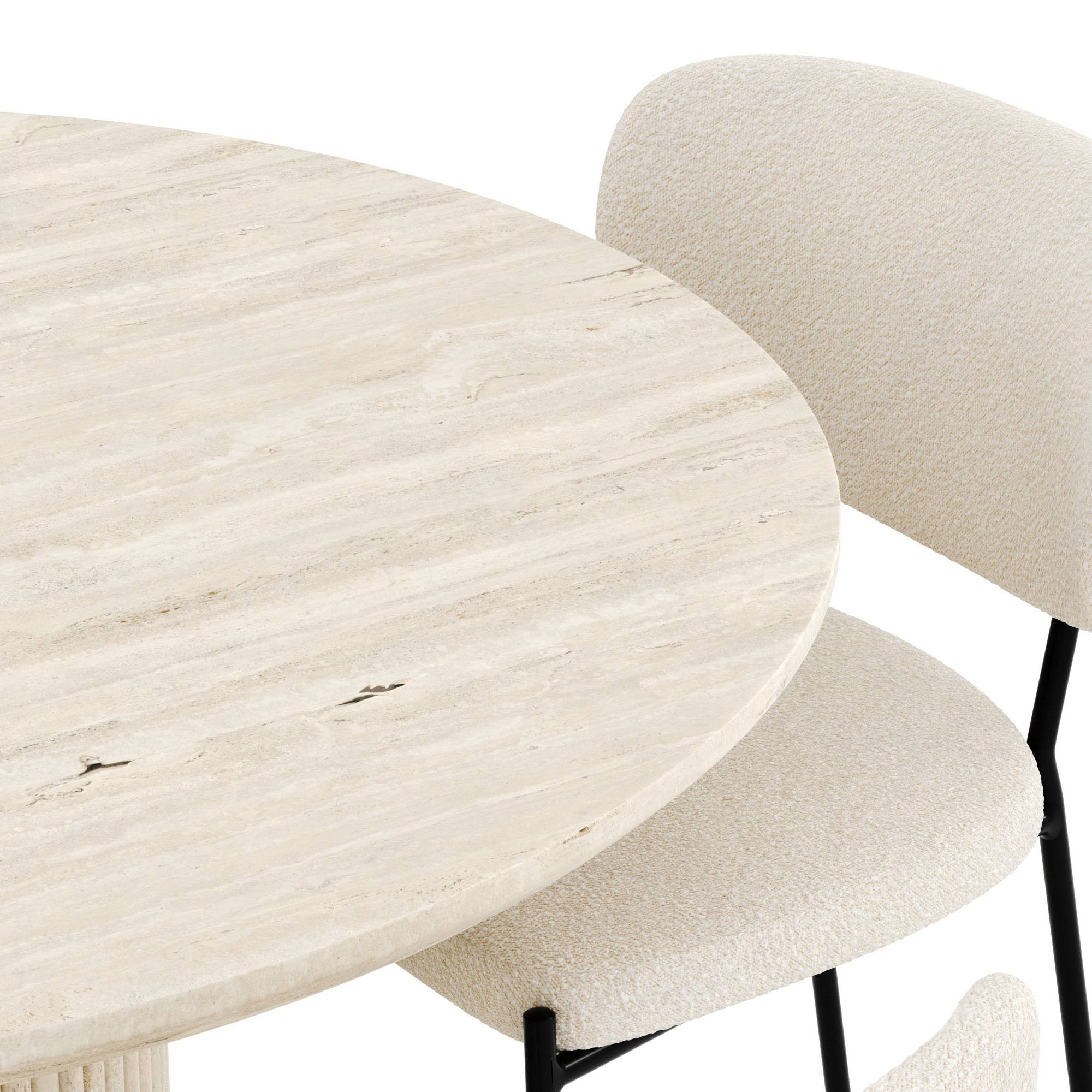 Matgrupp Andrarum Uppveda Runt Travertin Matbord 120 cm med 4Gemmiano Matstol