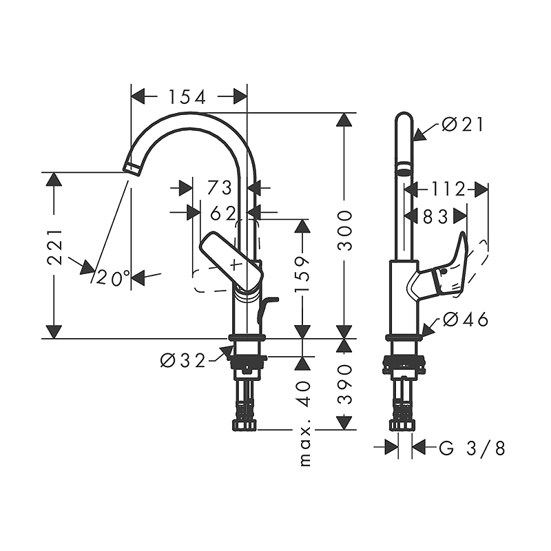 Tvättställsblandare Hansgrohe Logis 210