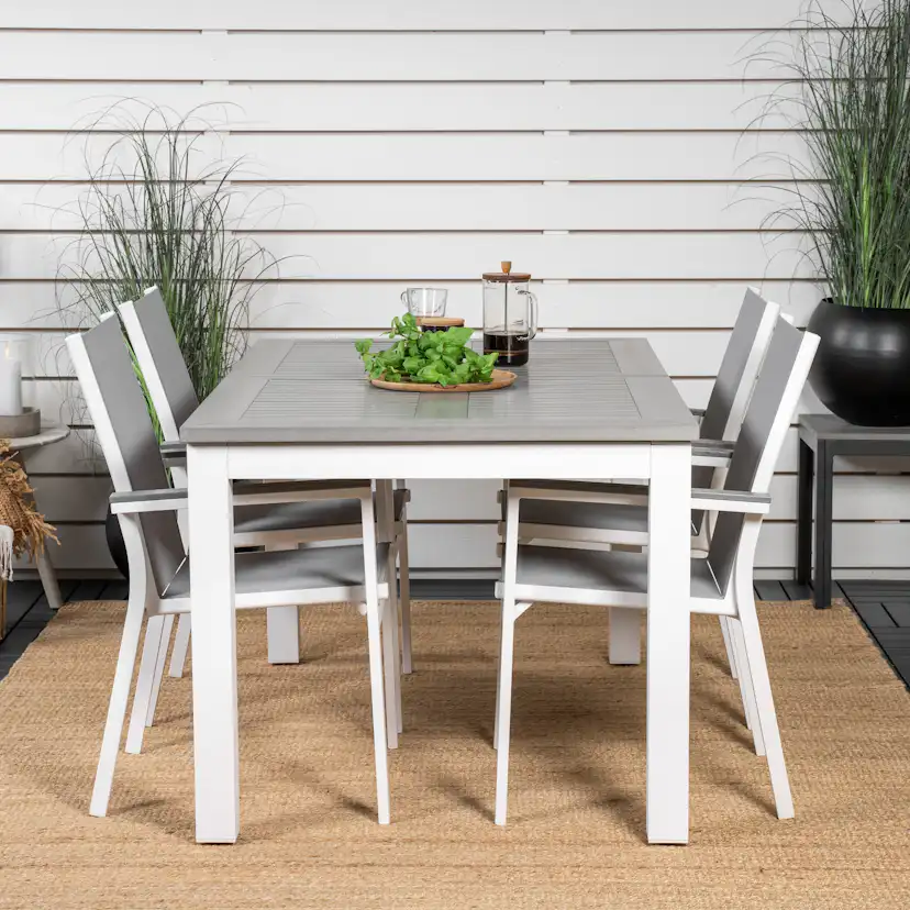 Albany Dining Table 152/210*90 - White Alu / Grey Aintwood+P Vit/Grå