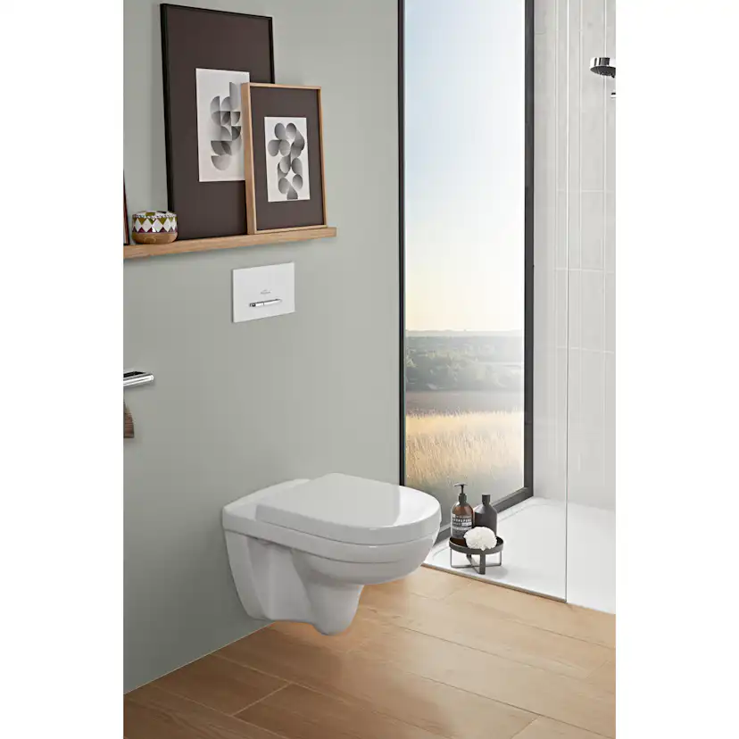 Vägghängd toalett Villeroy & Boch O.novo 5660H101 Vit Alpin, utan Ceramic Plus med Toalettsits, med spolkant