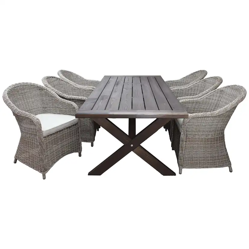 Matgrupp Utomhus Baltic Garden 220 cm bord & 6 Belize naturfärgade stolar