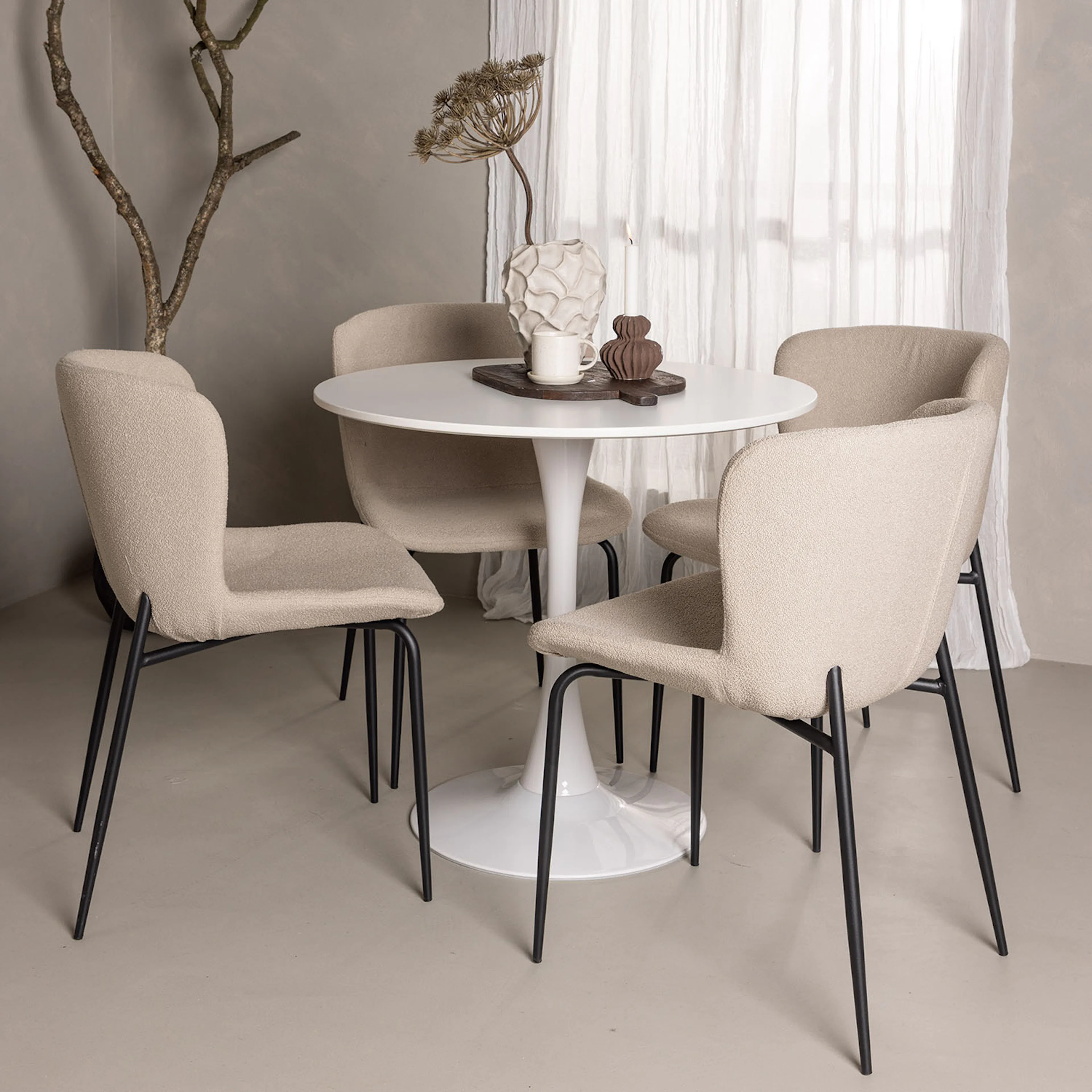 Hamden Dining Table - White MDF+Modesto Dining Chair - Beige Beige/Vit
