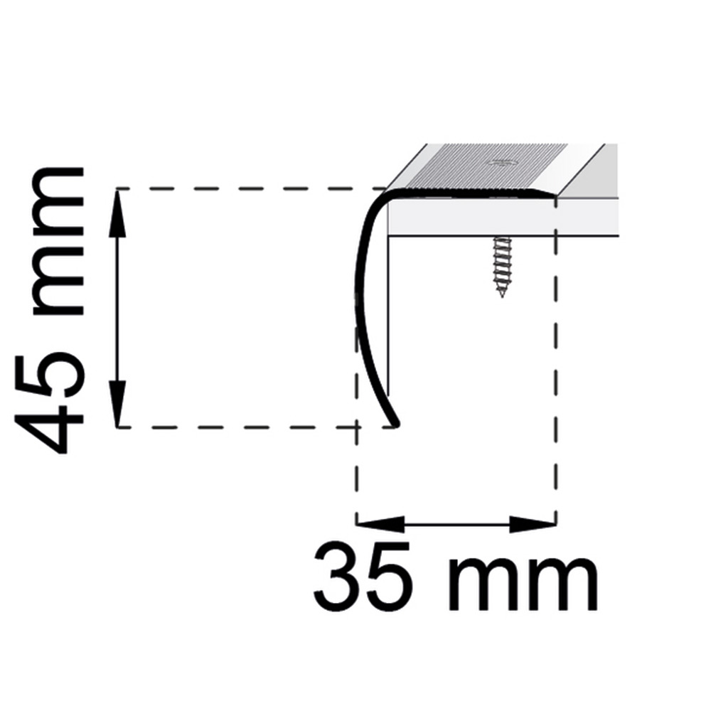 TRAPPKANTLIST HABO A28 ROSTFRI 45X35MM Längd: 2000 mm, Utförande: Rostfri