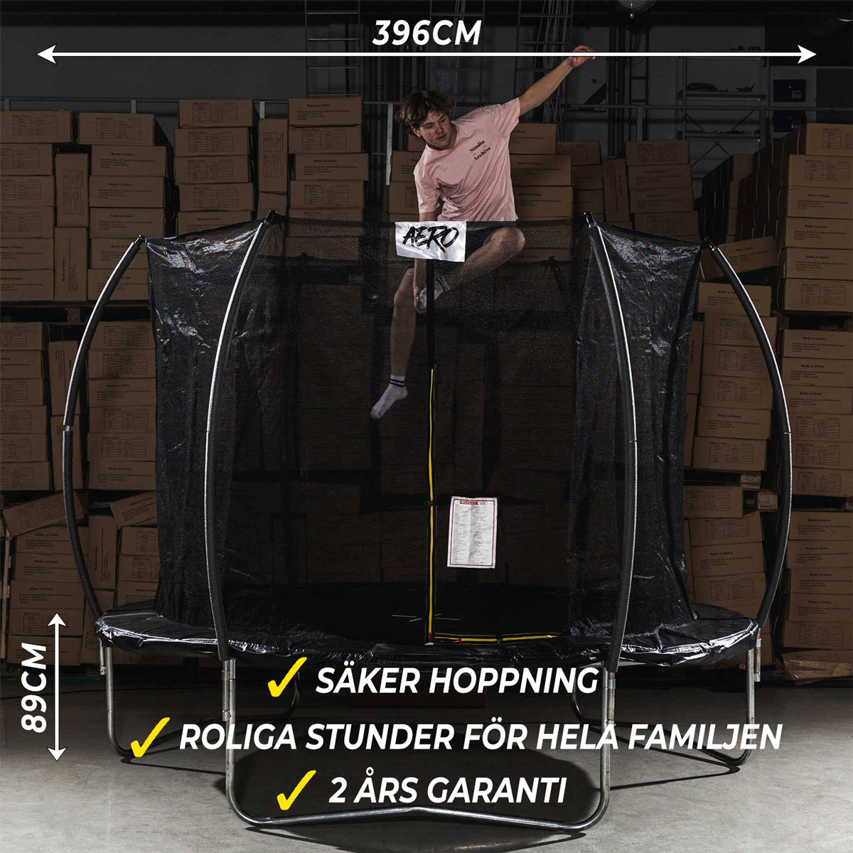 Studsmatta React Aero med Skyddsnät 3,96 m