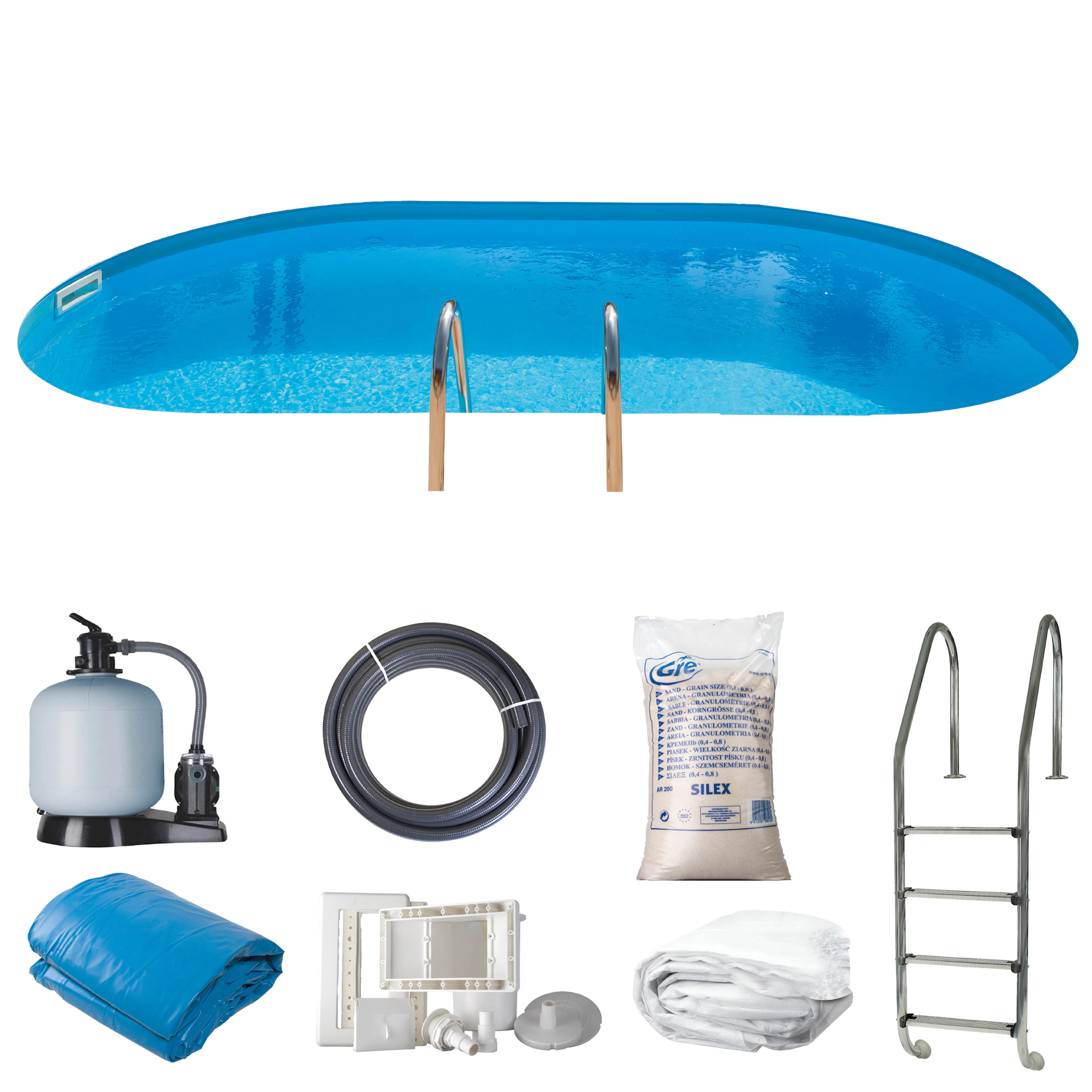 Inground Pool Oval 600 x 320 x 150 cm Mått: 6,0 x 3,2 m, Djup: 1,50 m