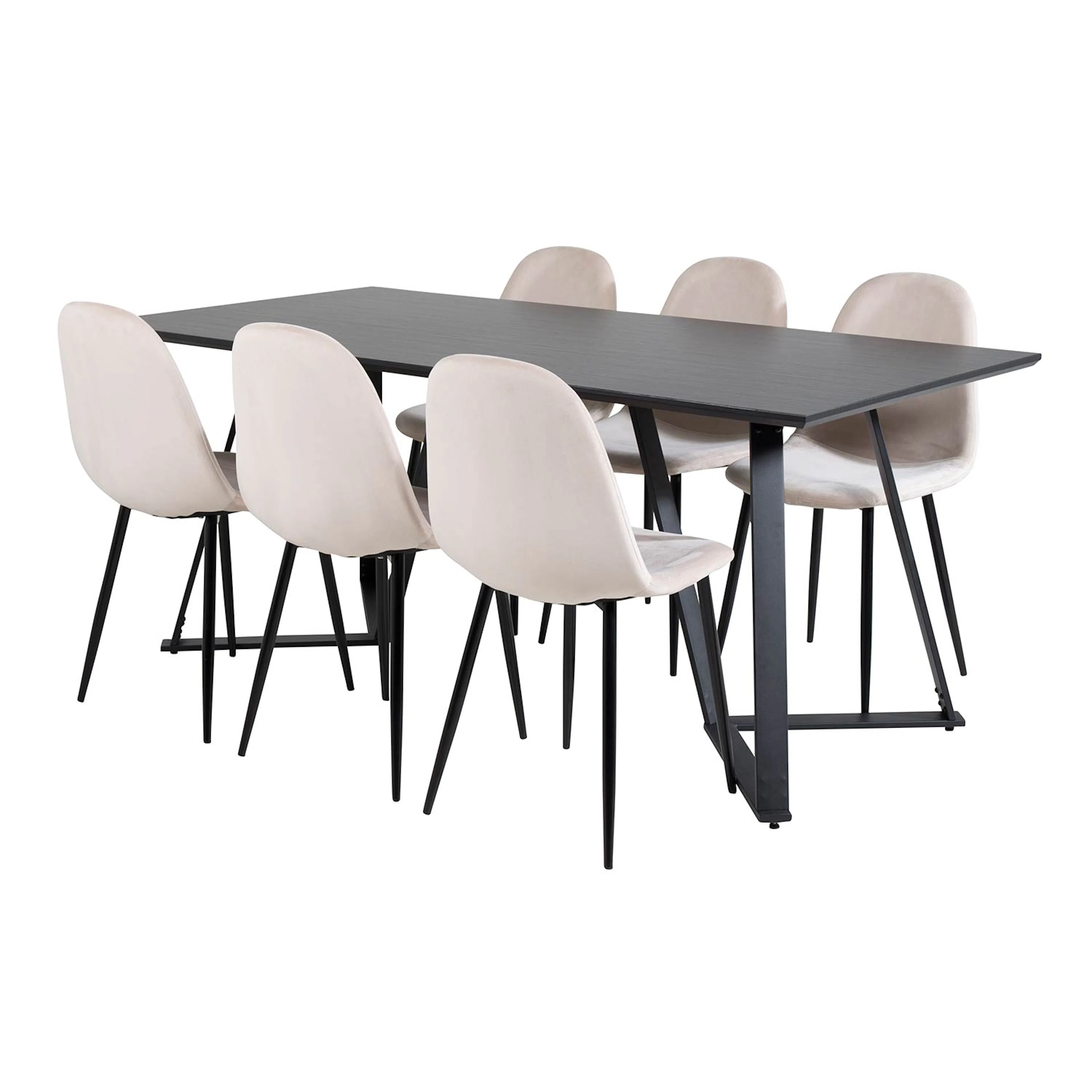 Marina Table-Black top/Polar Chair/Beige Velvet_6 Svart/Beige