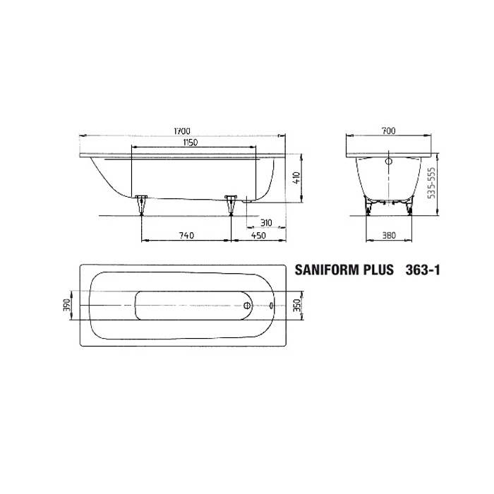 Inbyggnadsbadkar Kaldewei Saniform PlusxStorlek: 1700x700x400 mm, Färg: Black