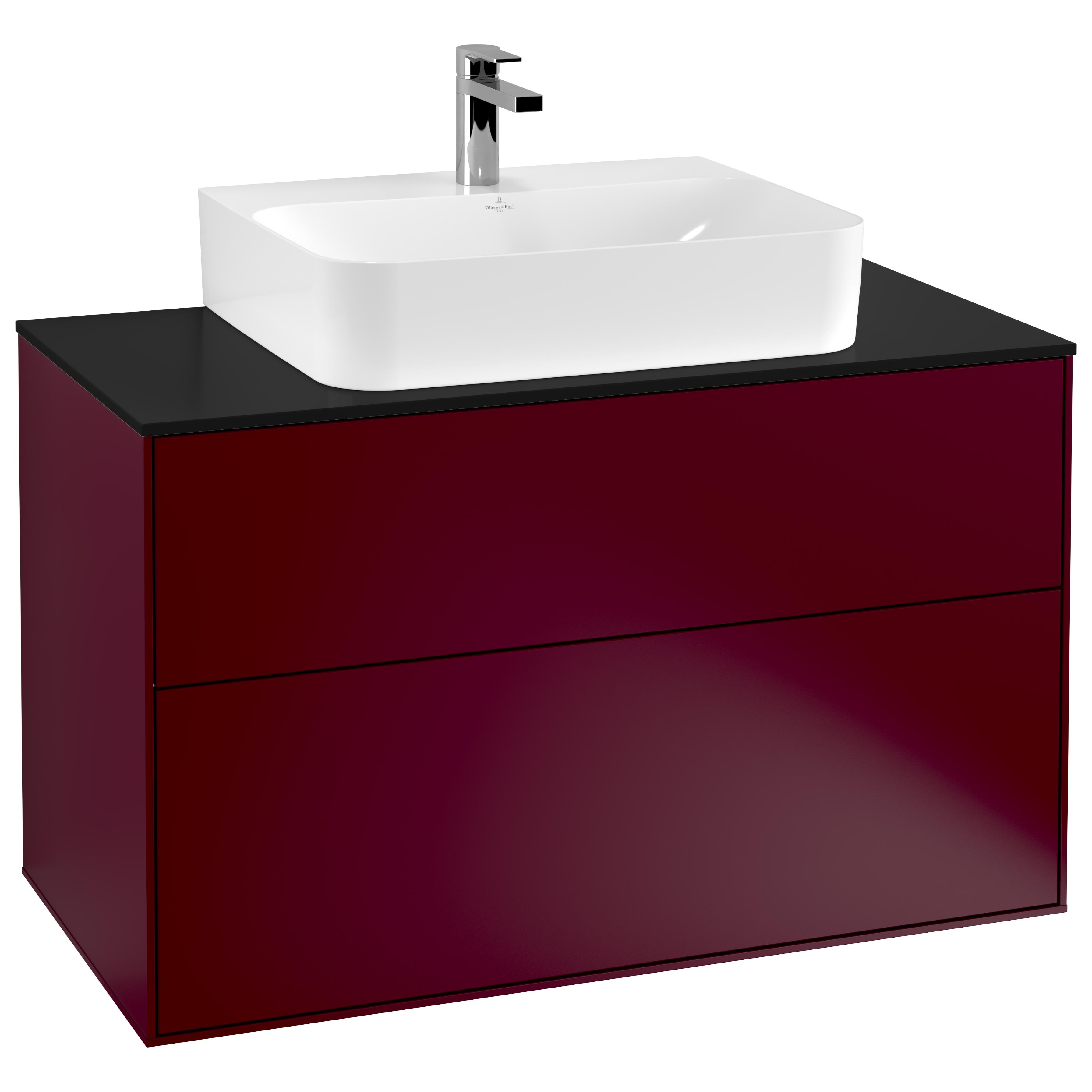 Tvättställsskåp Villeroy & Boch Finion F10200HB Pion Mattlack, B: 1000 mm med bänkskiva i Mattsvart glas