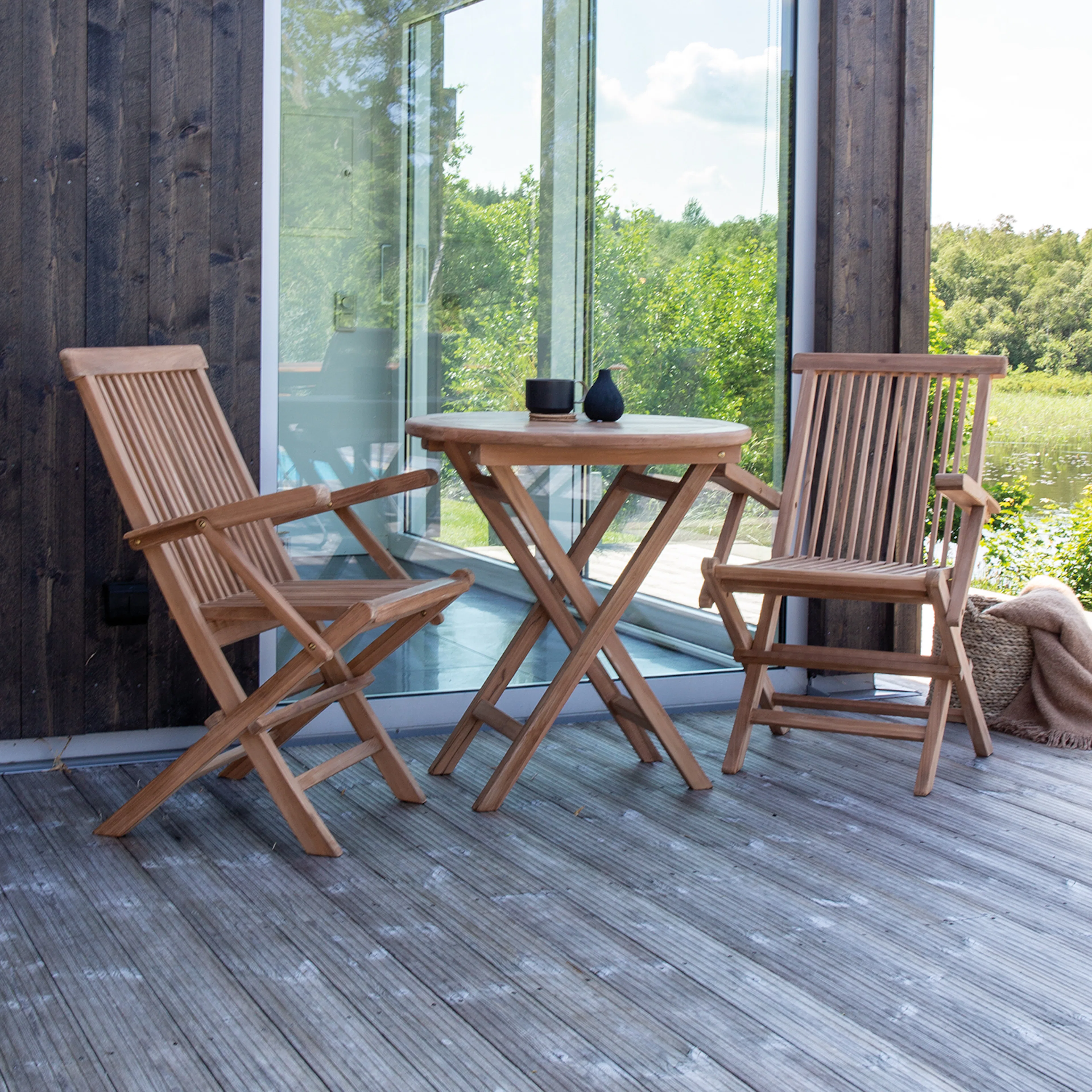 Cafégrupp Venture Home Kenya Ø70 cm med 2 Fällbara Stolar med Armstöd