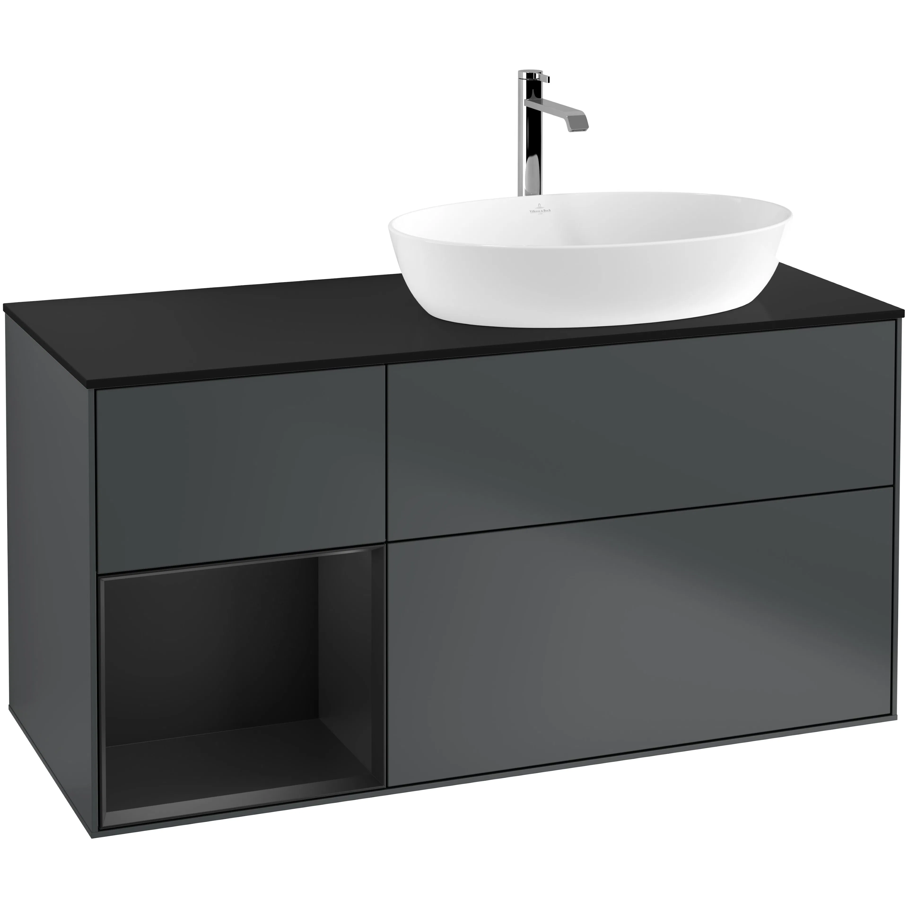 Tvättställsskåp Villeroy & Boch Finion med 3 Lådor Hylla och Bänkskiva för Ocentrerat Tvättställ från Artis & Collaro