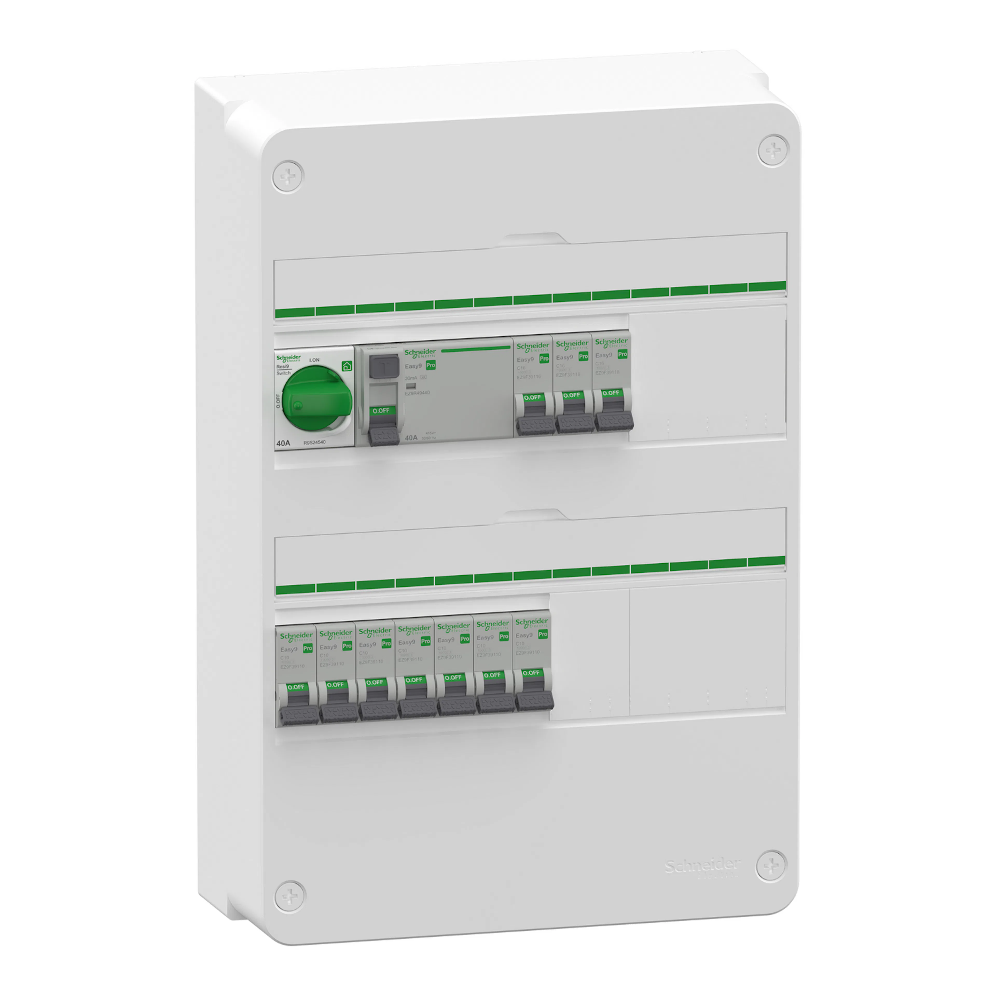 Normcentral Schneider Electric Easy9 Förmonterad 2 × 13 Moduler 1 jordfelsbrytare + 10 minibrytare IP30
