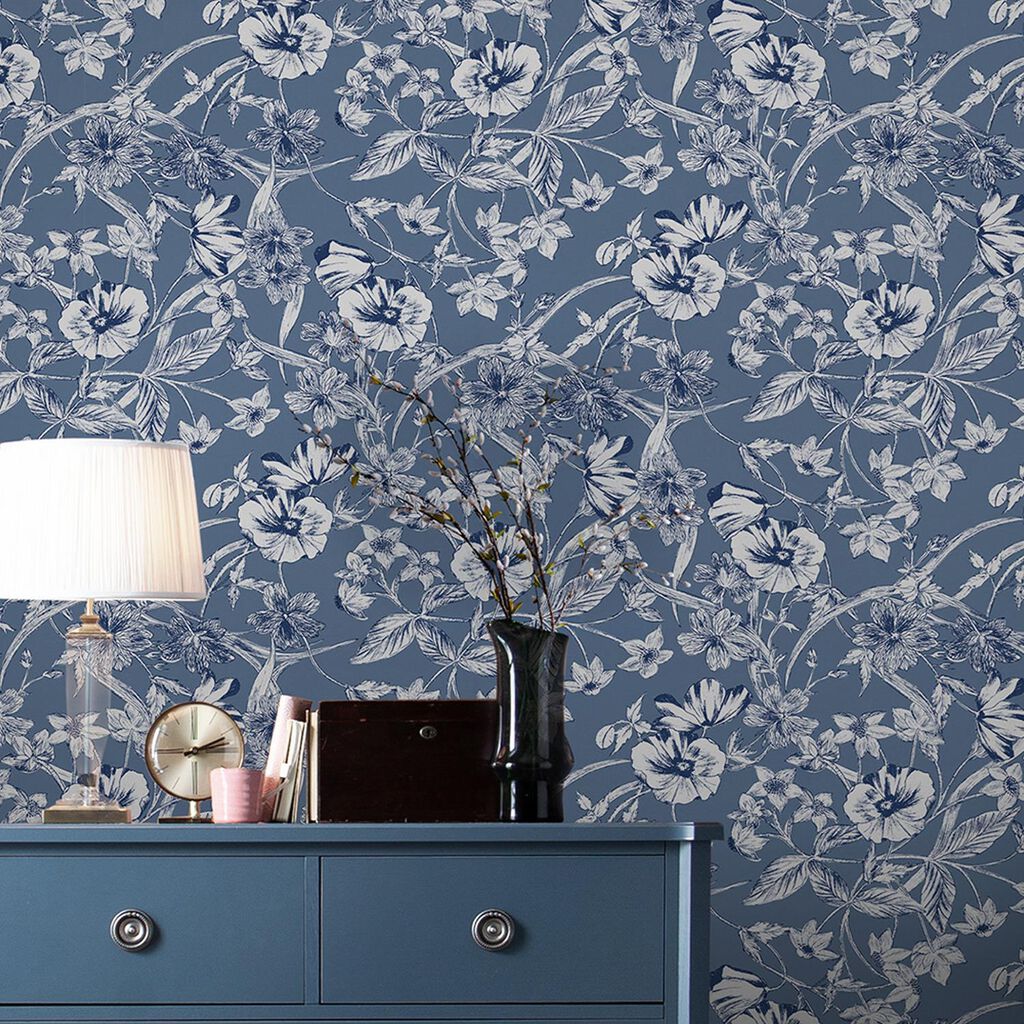 Tapet Laura Ashley Summerhill Midnight Blå 118486