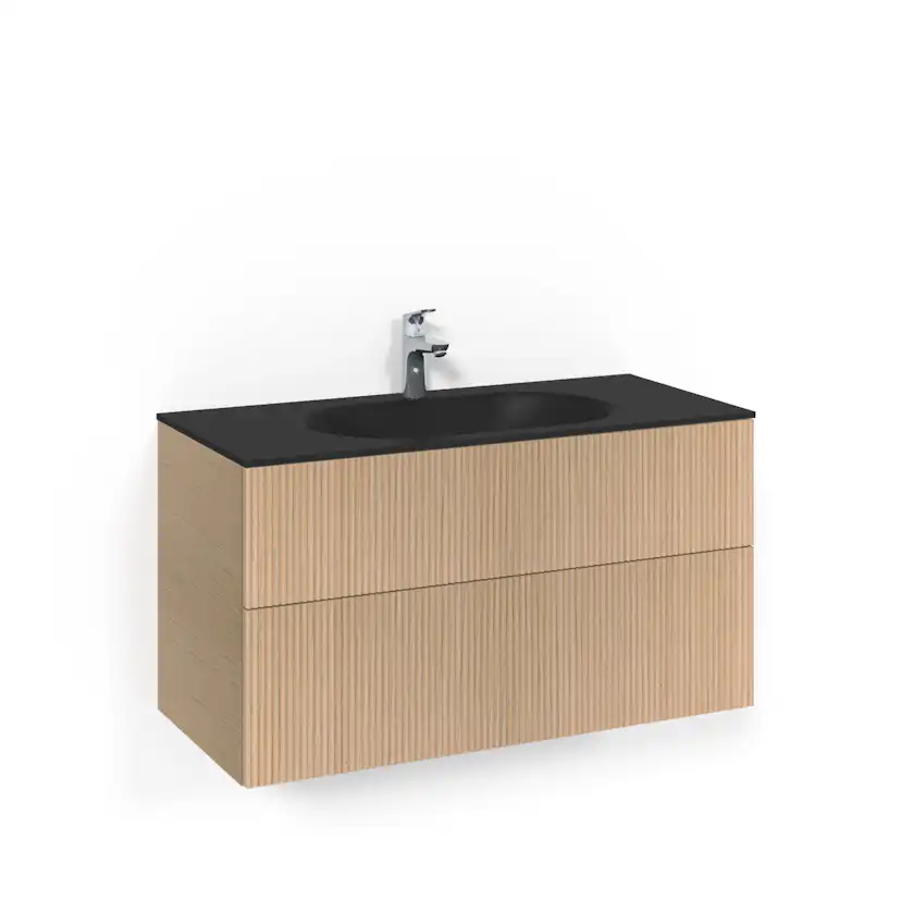Crown Kom 100x45 Lj Li PO MsG Ljus Ek, 1000 mm, Glastvättställ Mattsvart, Med Pushfunktion
