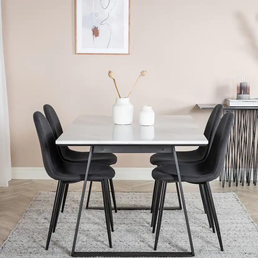 Estelle Table White / Black+Polar Chair - - Black Fabric_4 Vit/Svart
