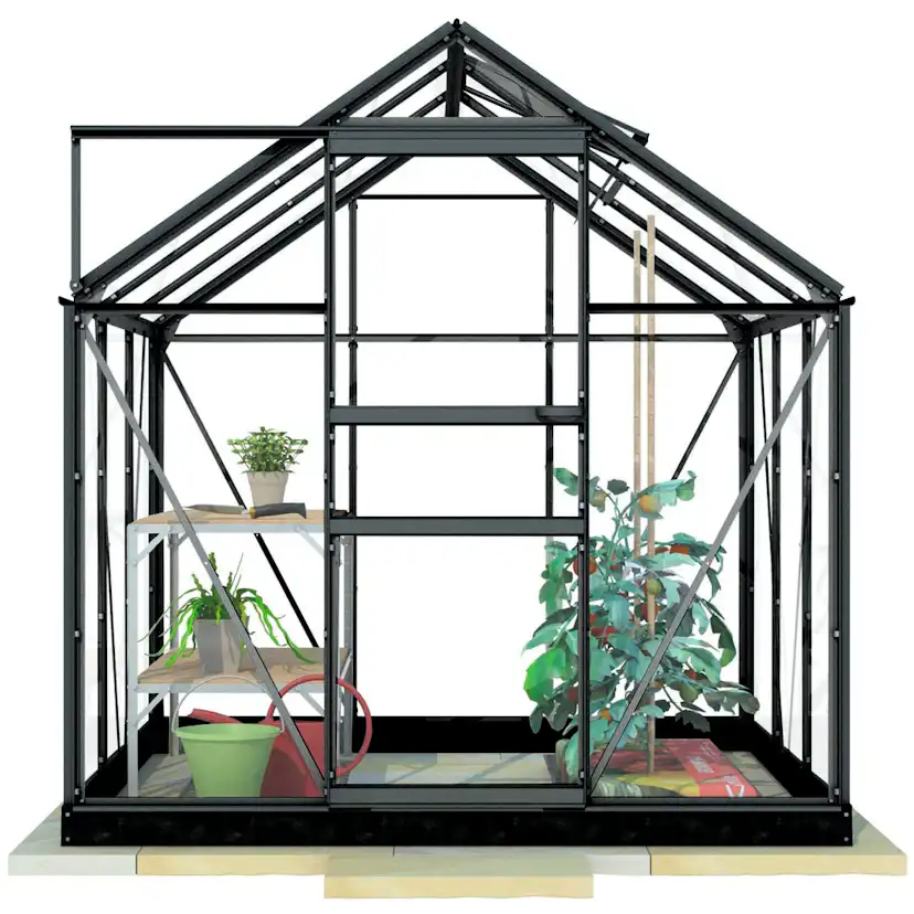 Lykke Växthus Glas 6,2m2, svart BxH: 320,3x192,5 cm