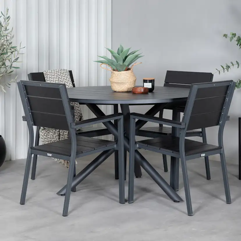 Alma Dining Table - Black Alu - ø120cm+Levels Chair (stackab Svart