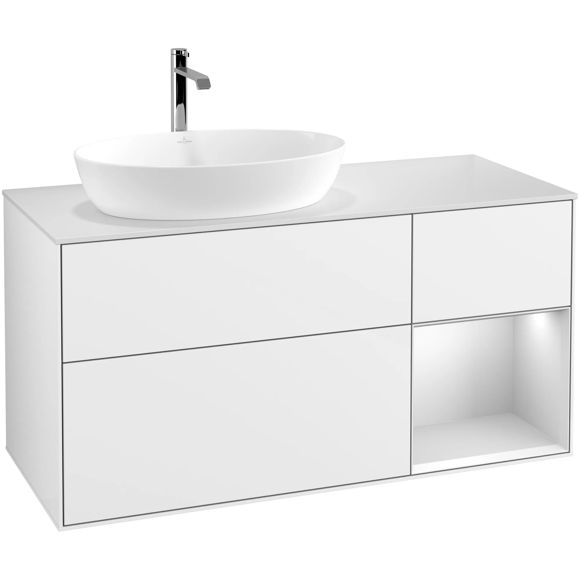 Tvättställsskåp Villeroy & Boch Finion med 3 Lådor Hylla och Bänkskiva för Ocentrerat Tvättställ från Artis & Collaro