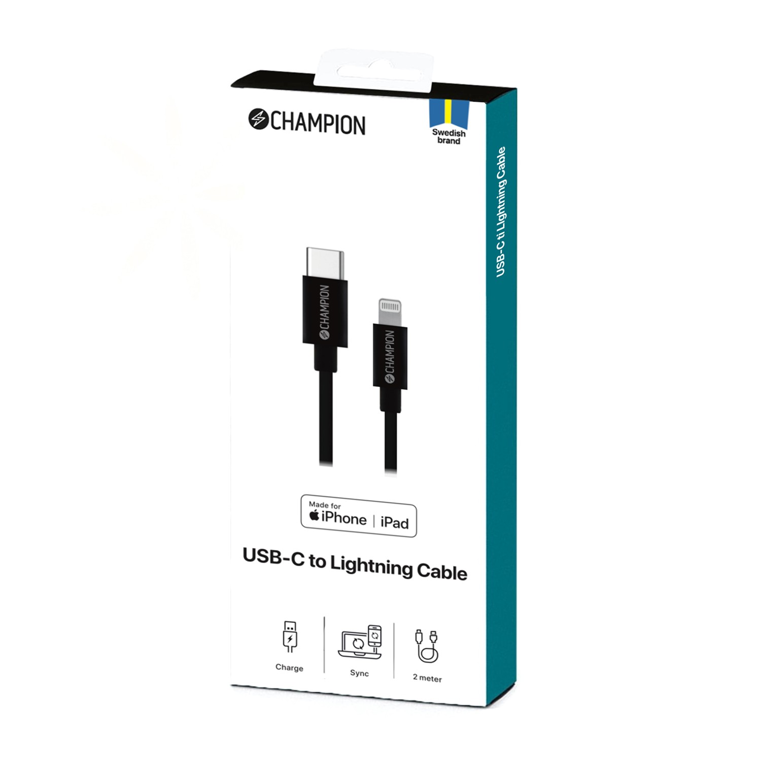 USB-C Champion till Lightning Kabel 2m Svart