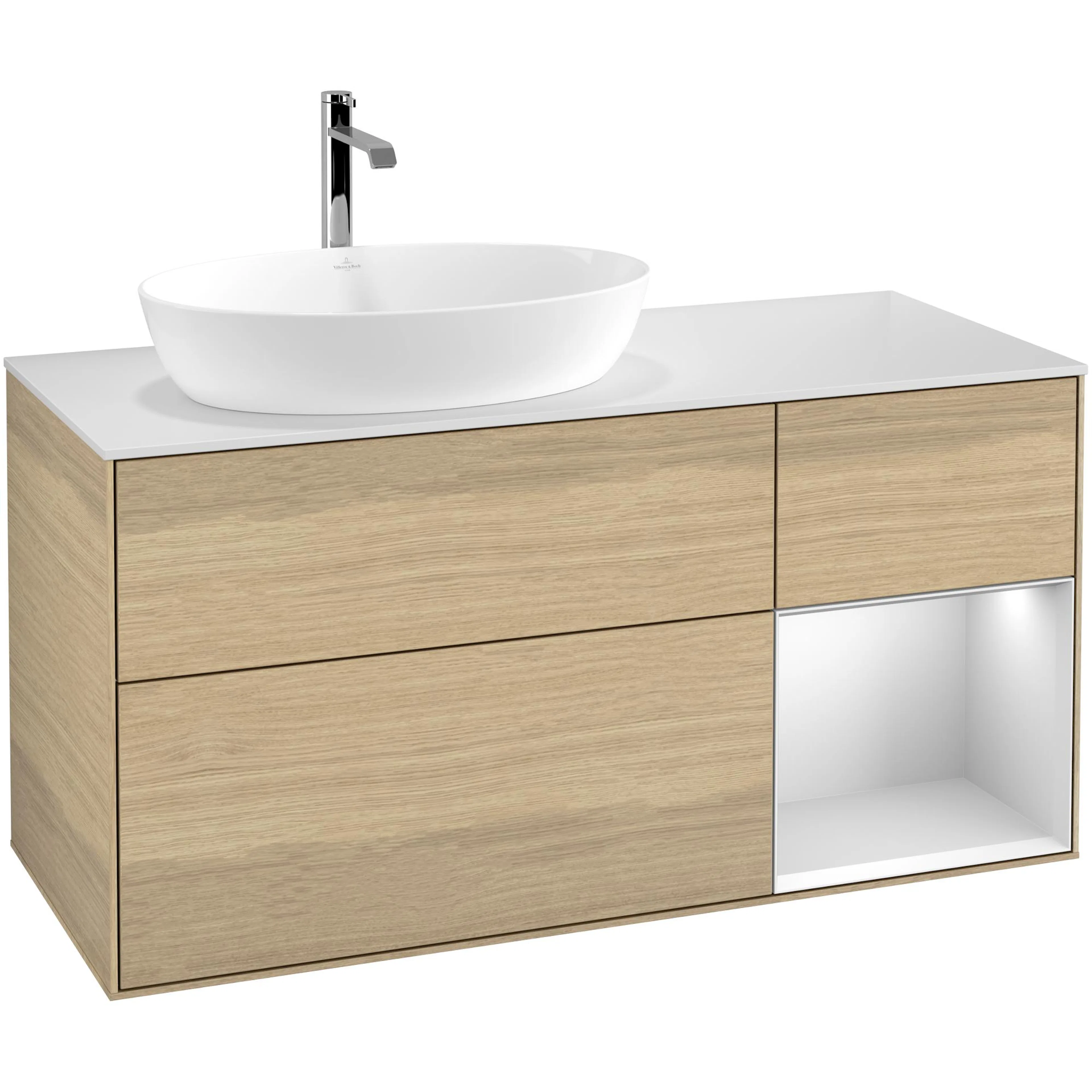 Tvättställsskåp Villeroy & Boch Finion med 3 Lådor Hylla och Bänkskiva för Ocentrerat Tvättställ från Artis & Collaro