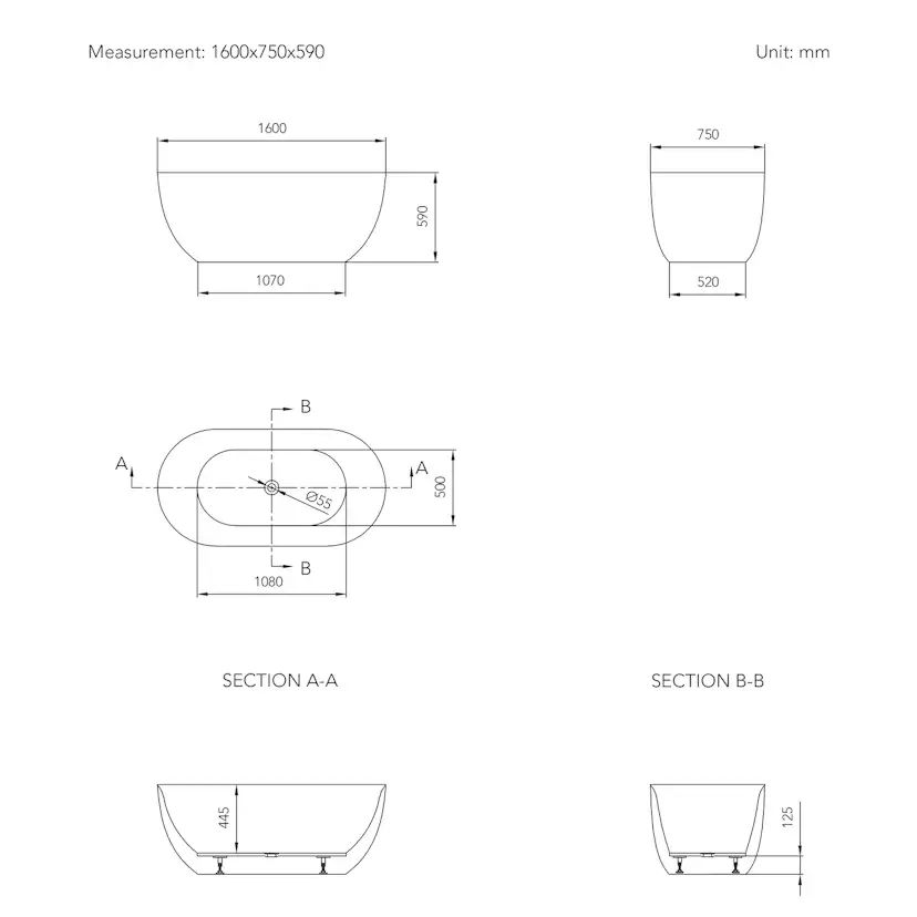 Badkar Bathlife Soft 1600 mm
