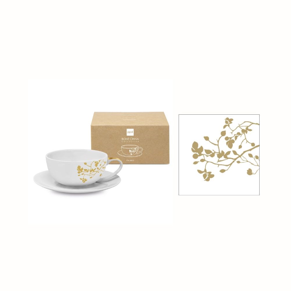 Gåvoset Paperproducts Design Pure Branch Temugg Guld 35 cl + Servett
