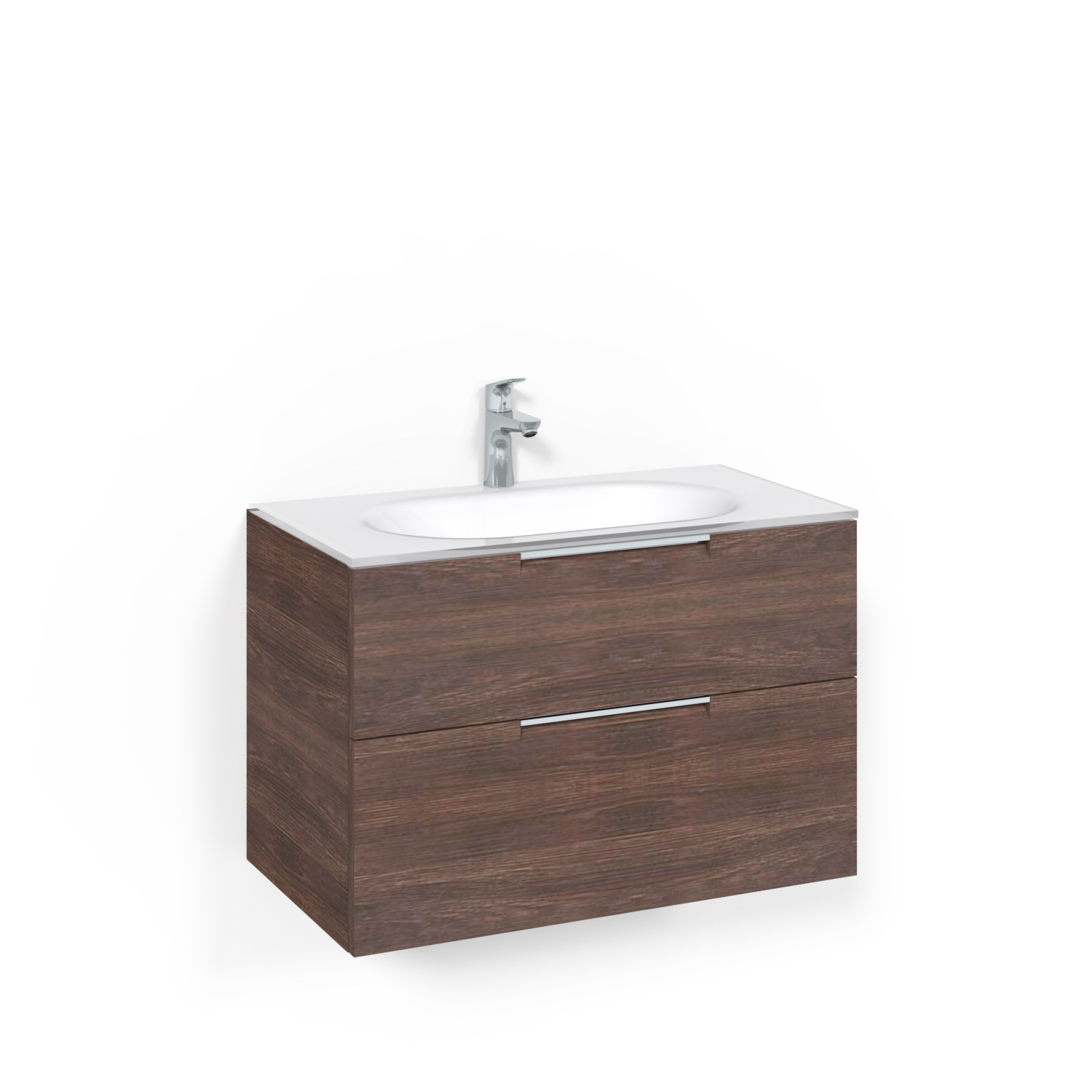 Crown Kommod 80x45 Brun Ask Grip Vitt Glashandfat Bredd: 800 mm, Brun Ask, Glastvättställ Vit