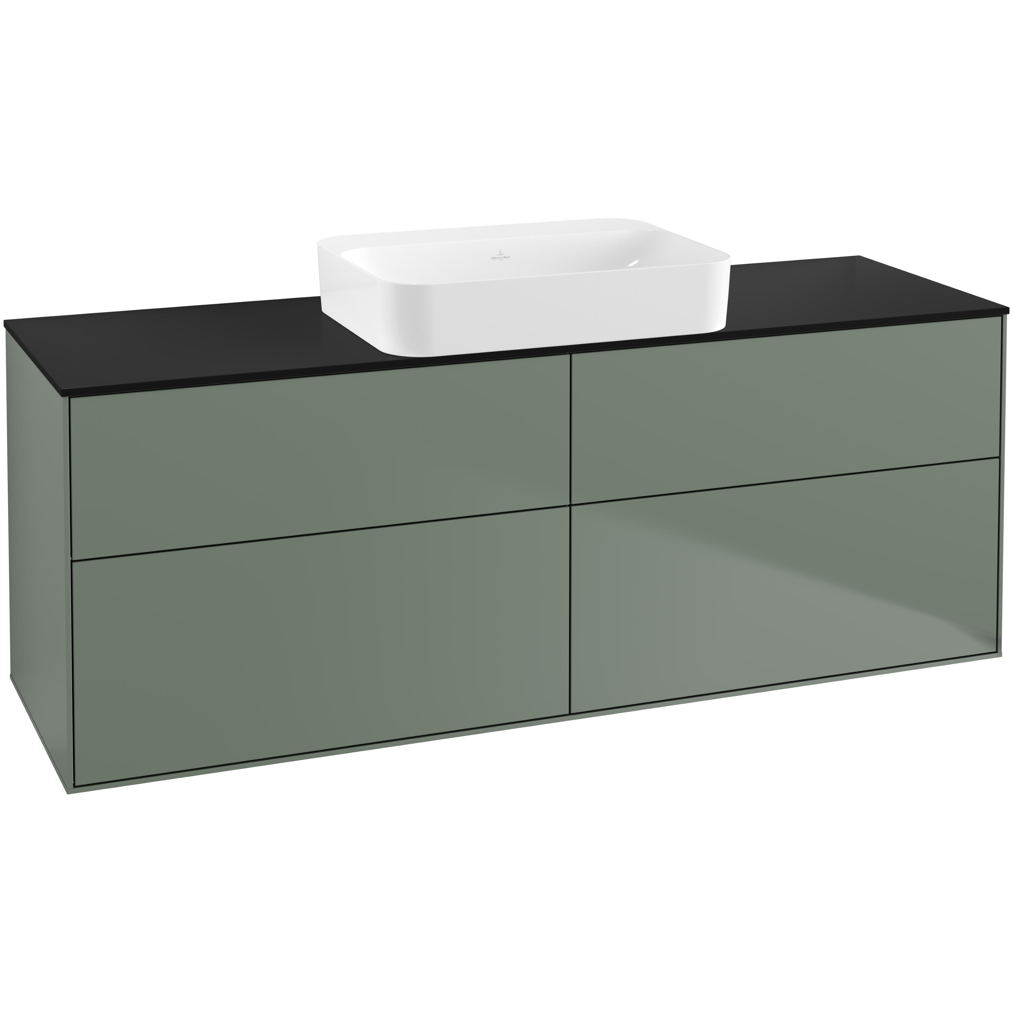 Tvättställsskåp Villeroy & Boch Finion G73200GM Oliv Mattlack B: 1600 mm med bänkskiva i Mattsvart glas med Väggbelysning utan Blandarhål