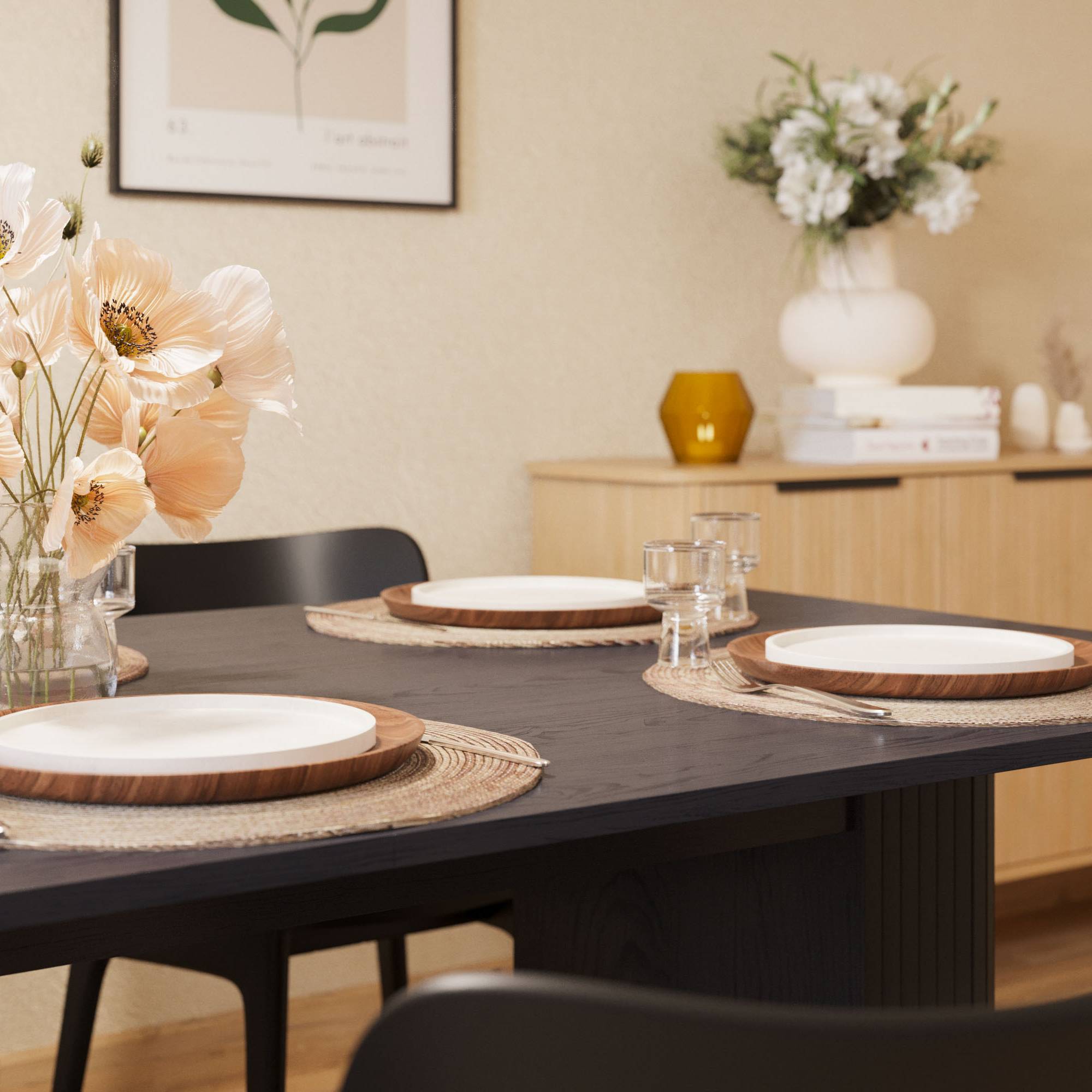 Matgrupp Bark Kopparbo Rektangulärt Matbord 200-260 cm Förlängningsbartt med 6 Jerup Matstol