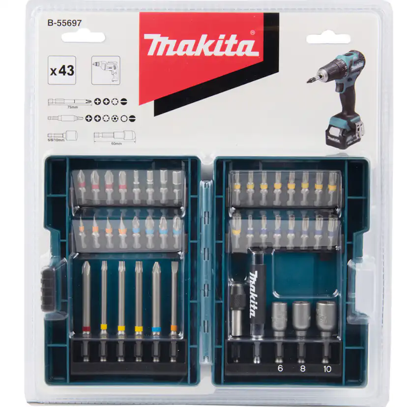 Bitssats Makita B-55697 43 delar med Förvaringslåda