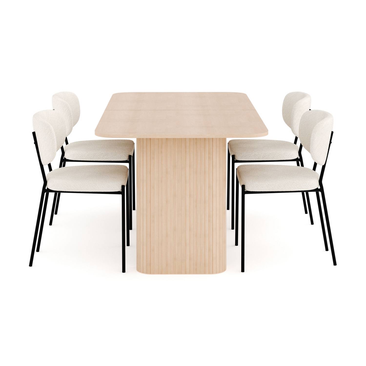 Matgrupp Bark Kopparbo Rektangulärt Matbord 180-240 cm Förlängningsbartt med 4 Gemmiano Matstol