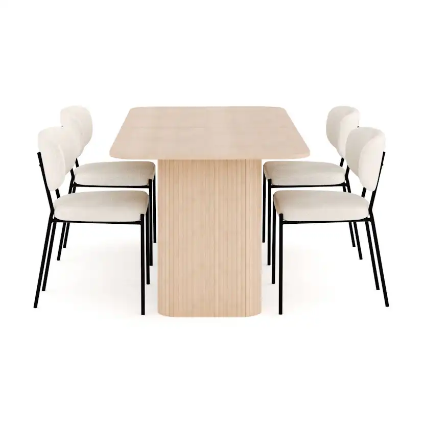 Matgrupp Bark Kopparbo Rektangulärt Matbord 180-240 cm Förlängningsbartt med 4 Gemmiano Matstol