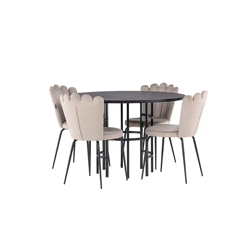 Matgrupp Venture Home Copenhagen Ø 115 cm med 4 Limhamn Light Stolar Sammet