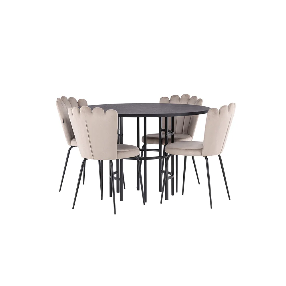 Matgrupp Venture Home Copenhagen Ø 115 cm med 4 Limhamn Light Stolar Sammet