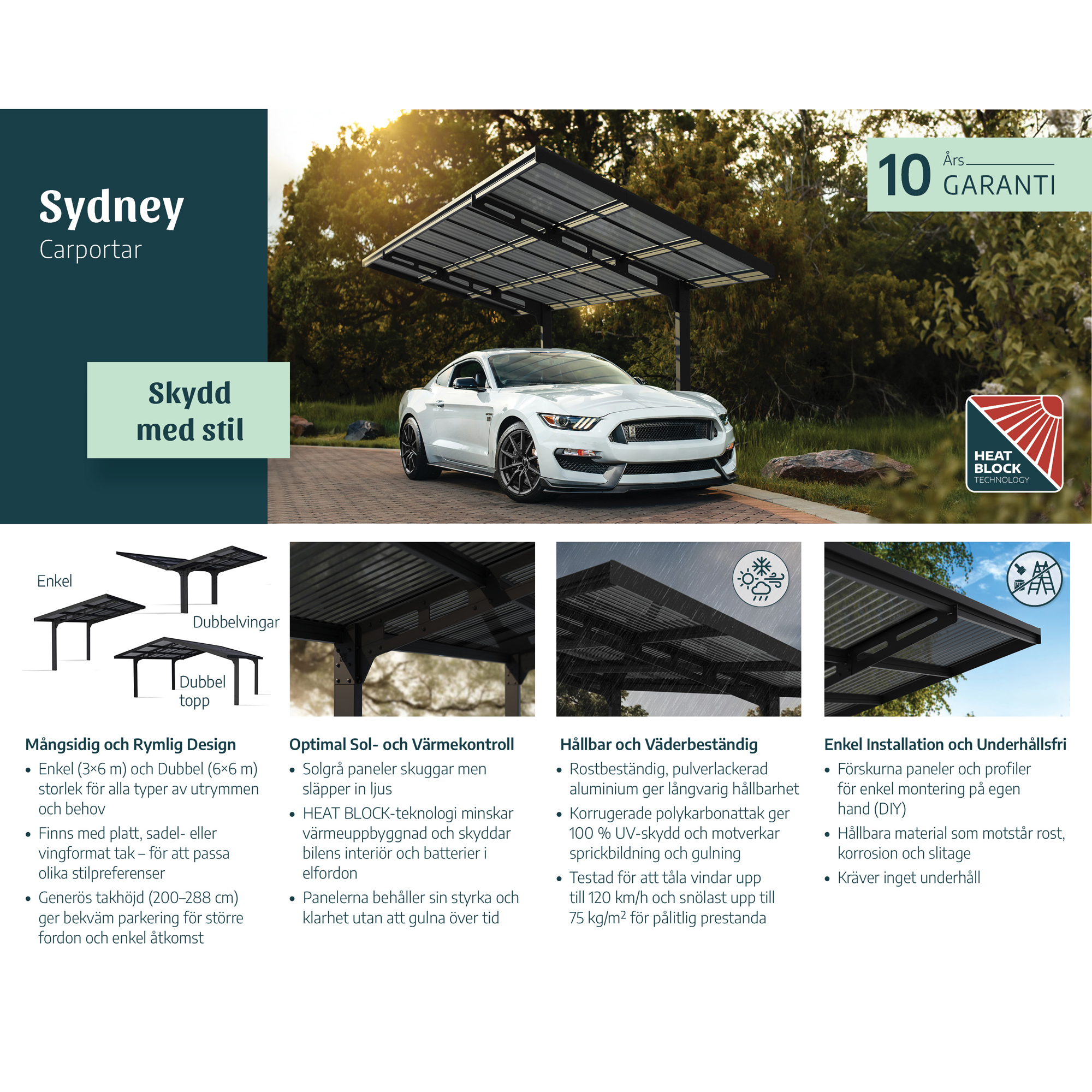 Carport Canopia by Palram Sydney i Metall Dubbel båge 6x6 m Svart
