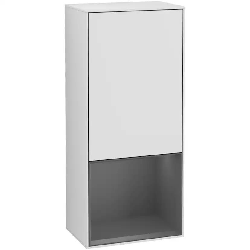 Sidoskåp Villeroy & Boch Finion G540GKMT Vit Mattlack, Antracitgrå Mattlack, Gångjärn Vänster, Med Väggbelysning
