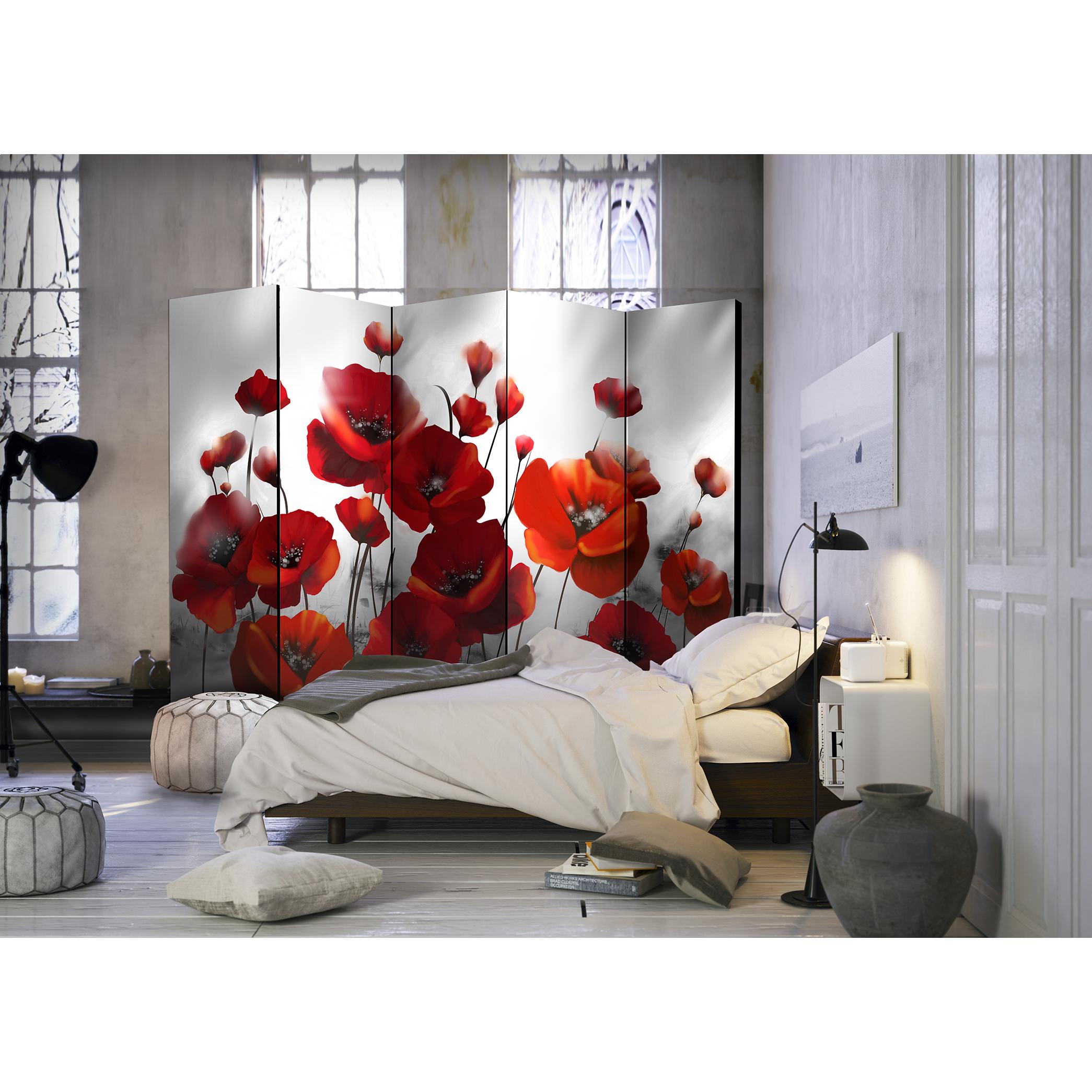 Rumsavdelare Skärmvägg Arkiio Poppies in the Moonlight II Röd/Svart/Vit 225x172 cm