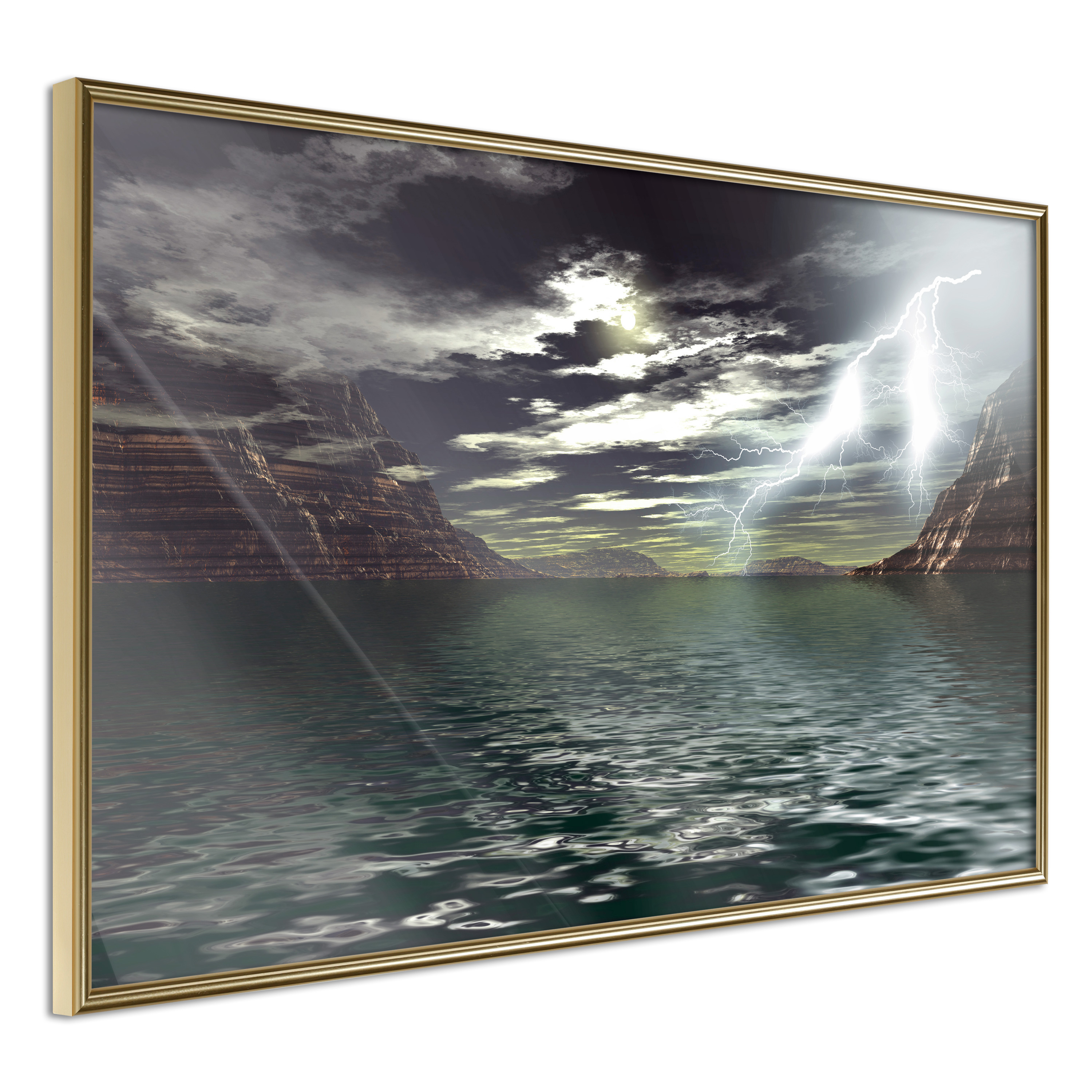 Affisch - Storm on the Lake [Poster] 45x30 Guld ram, 45x30 cm