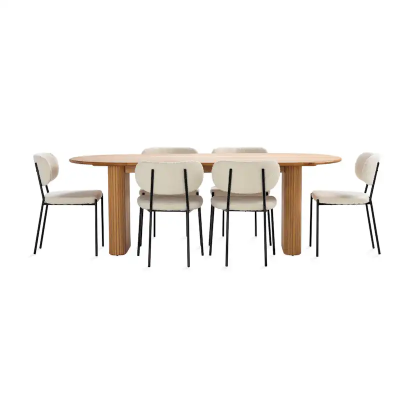 Matgrupp Basic Home Noira Ovalt Matbord 220 cm med 6 Gemmanio Matstol