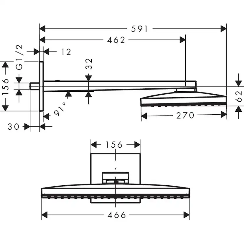 Taksil Hansgrohe Rainmaker Select 460 1jet för Väggmontage