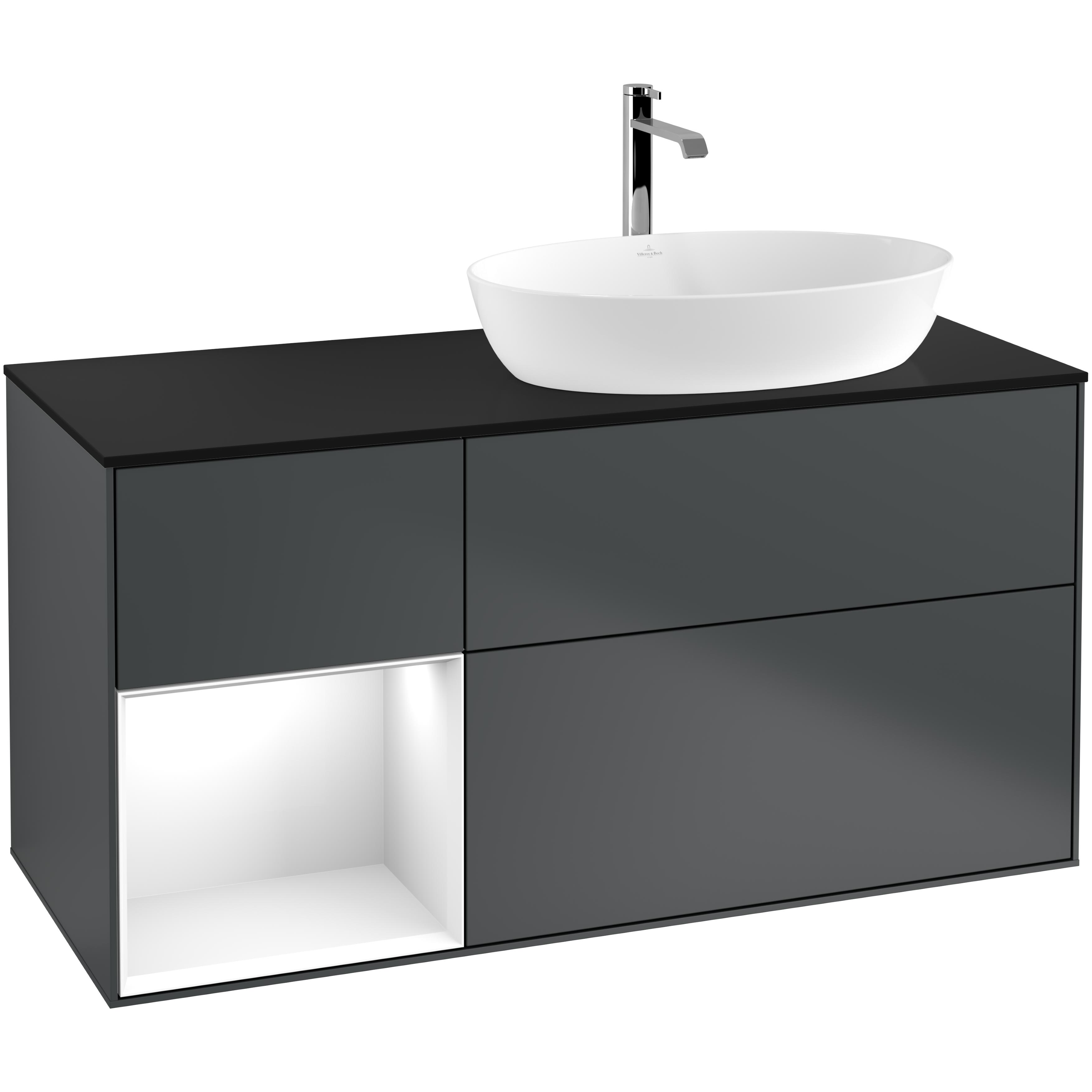 Tvättställsskåp Villeroy & Boch Finion med 3 Lådor Hylla och Bänkskiva för Ocentrerat Tvättställ från Artis & Collaro
