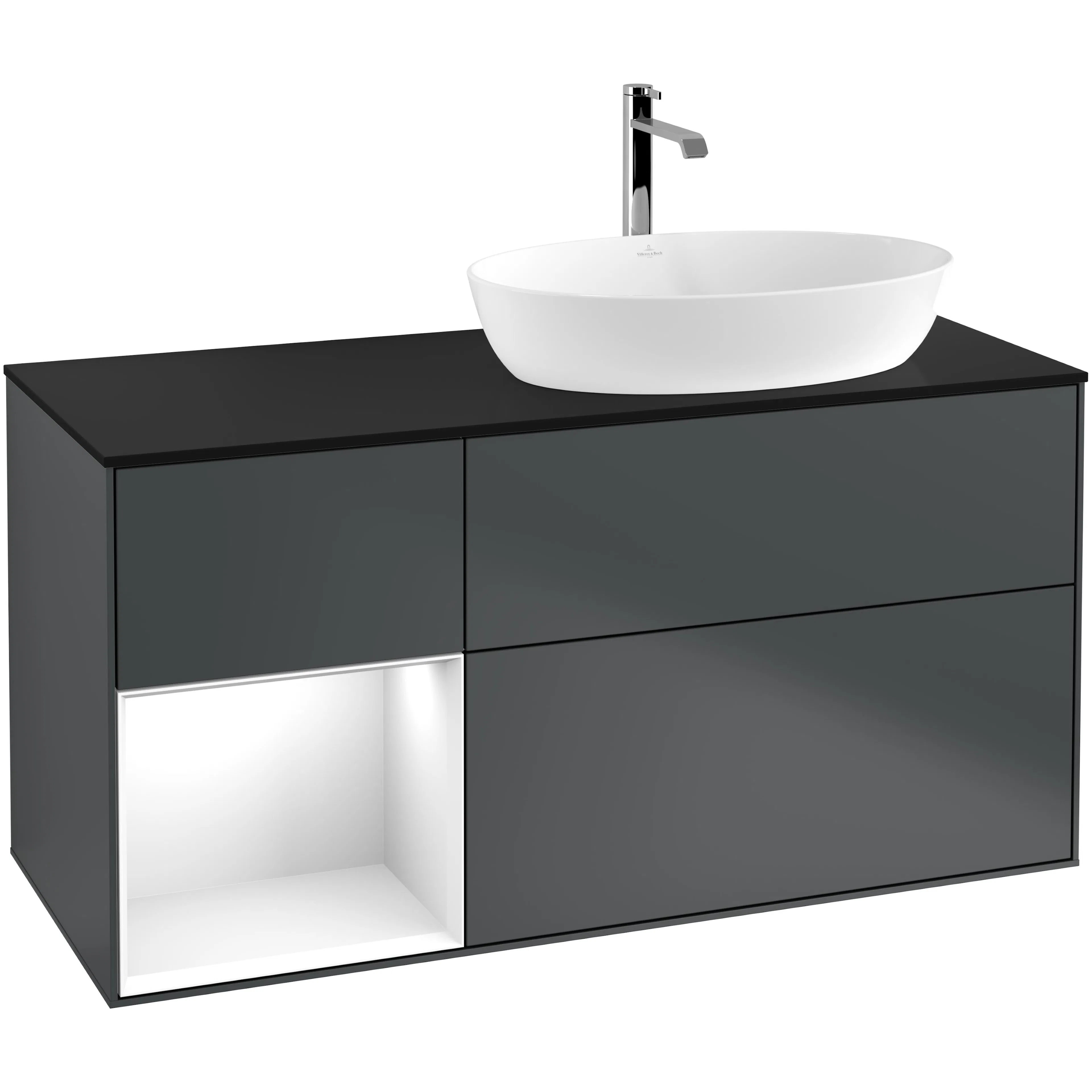 Tvättställsskåp Villeroy & Boch Finion med 3 Lådor Hylla och Bänkskiva för Ocentrerat Tvättställ från Artis & Collaro