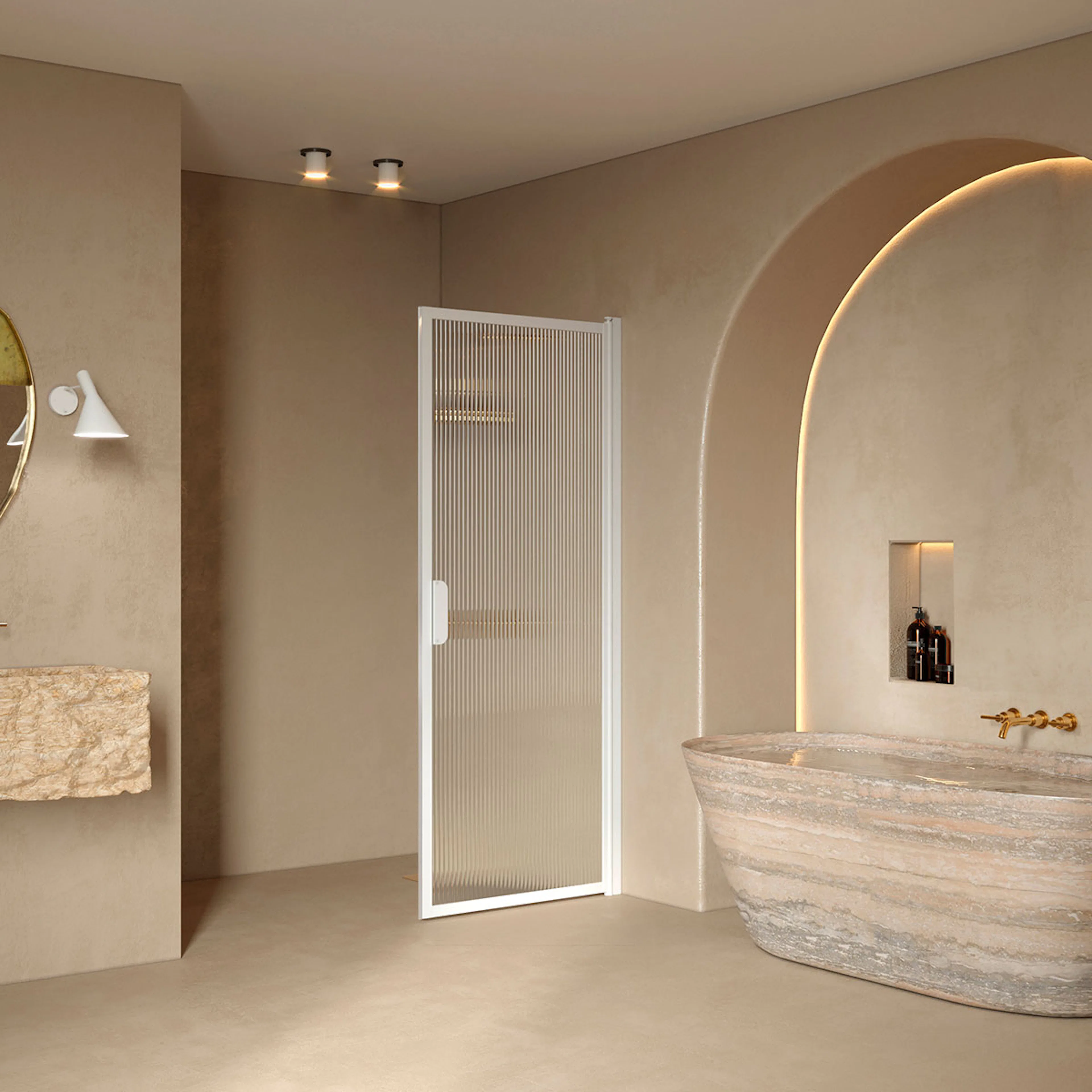 Bläk 732 NY vändbar duschvägg vit/reed 895x1950 895X1950 mm, Reeded, Vita Profiler
