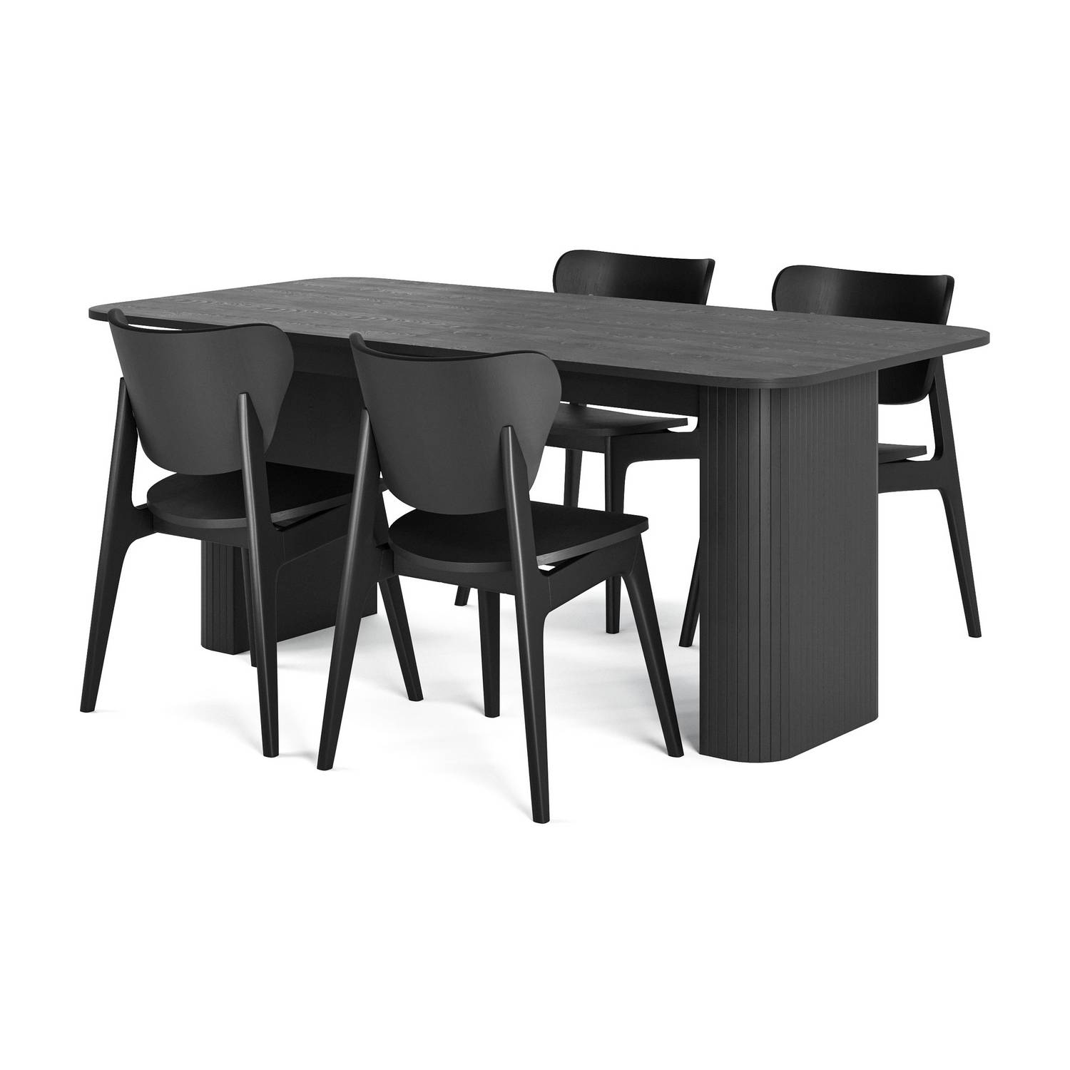 Matgrupp Bark Kopparbo Rektangulärt Matbord 180-240 cm Förlängningsbartt med 4 Jerup Matstol