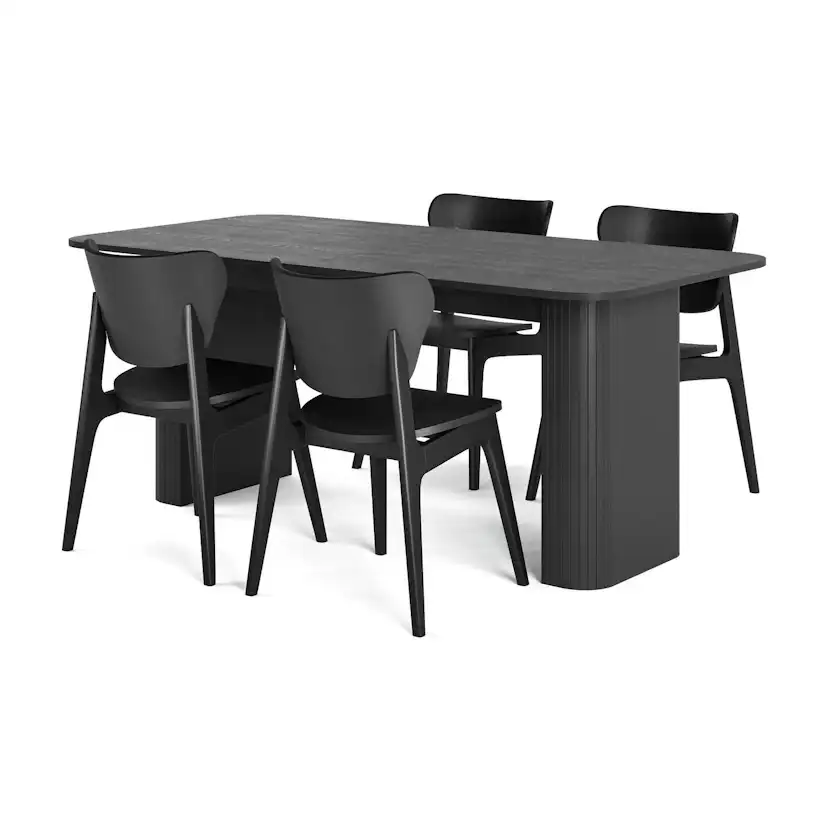 Matgrupp Bark Kopparbo Rektangulärt Matbord 180-240 cm Förlängningsbart med 4 Jerup Matstol