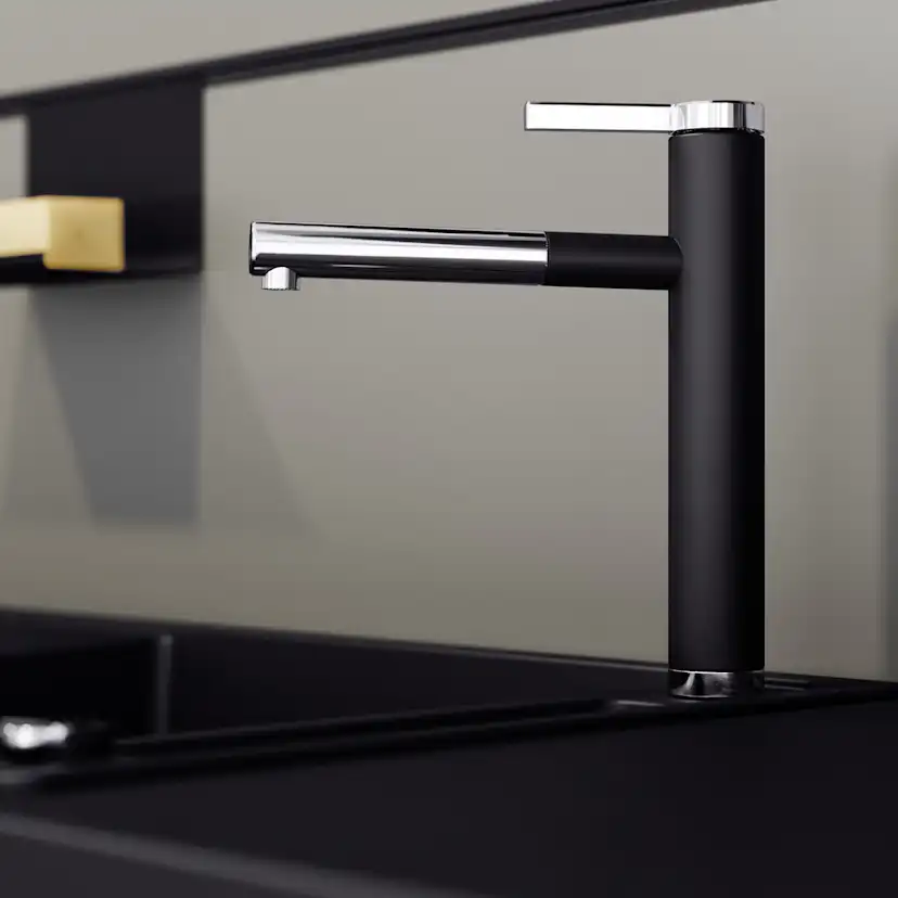 LINEE-S Silgranit Svart/krom Svart/Krom