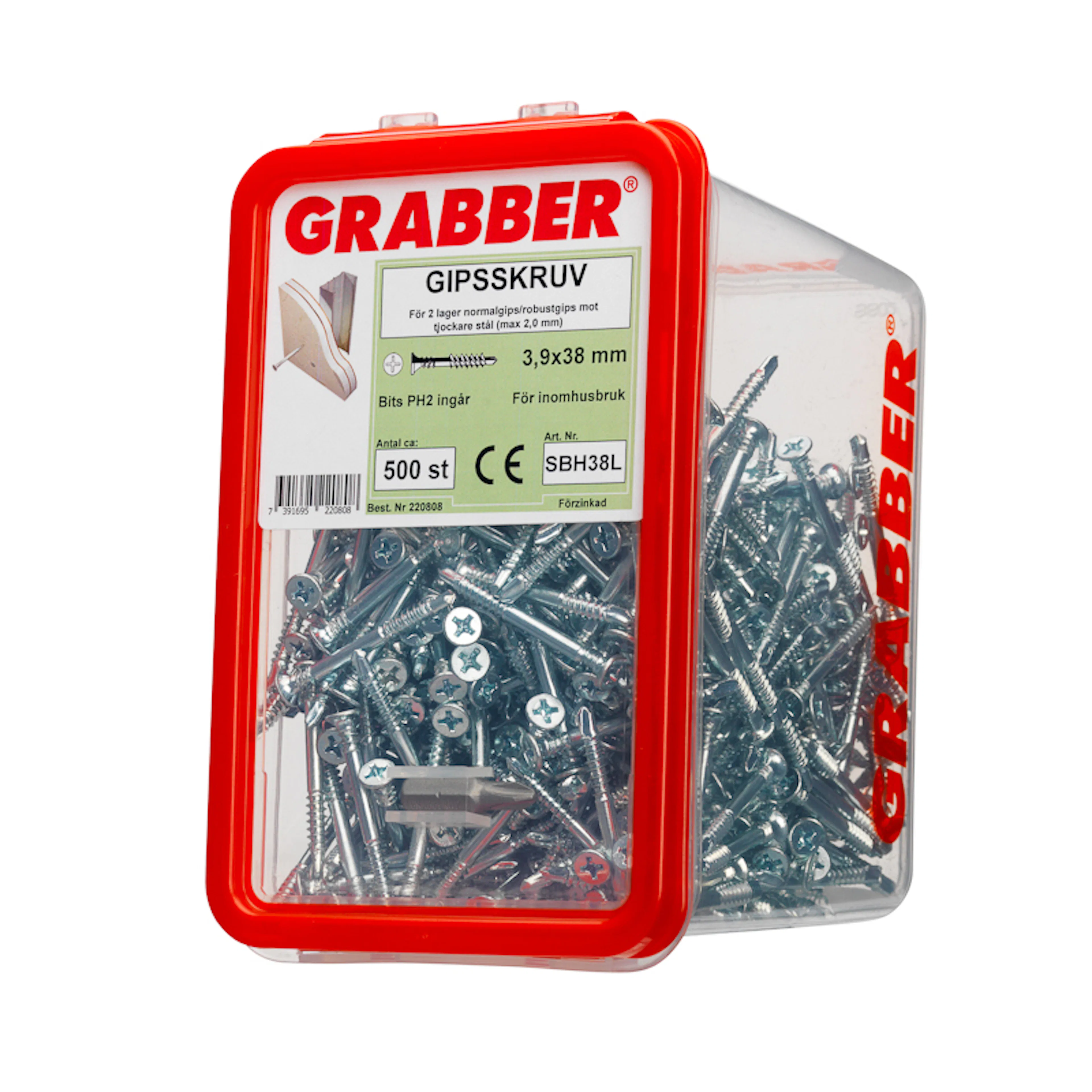 GIPSSKRUV SBH38L 3,9X38 ZINK 500 ST Gipsskruv Grabber mot Gips/Plåt 3,9X38 500 ST
